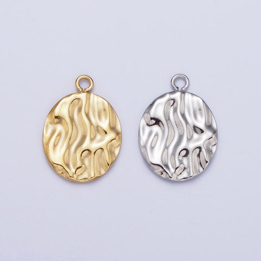 Dainty Rustic Stainless Steel Round Charm in Gold & Silver Circle Medallion Pendant Lead Nickel Free Tarnish Free | P-890