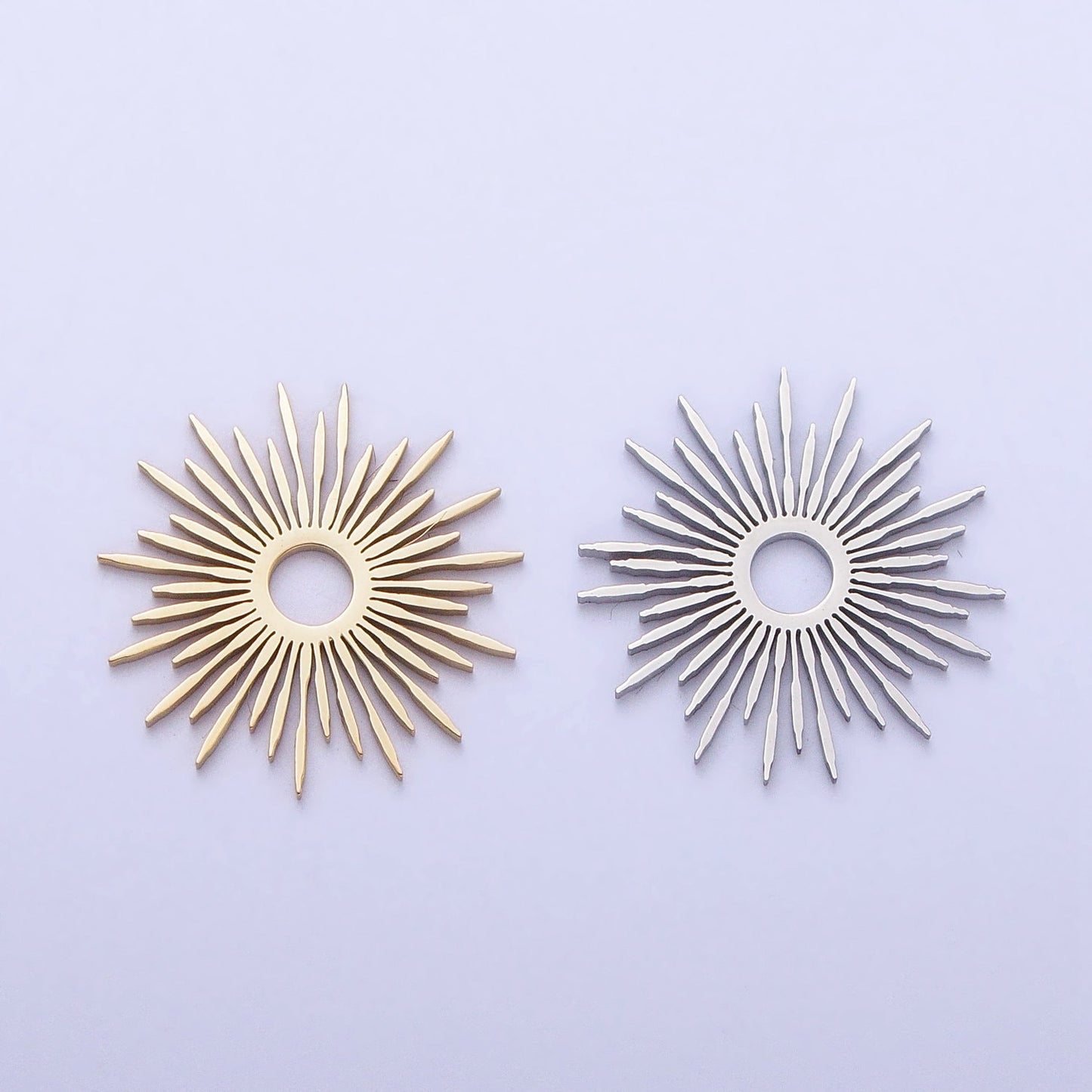 Dainty Stainless Steel Sunburst Charm in Gold Silver Medallion Sun Circle Pendant for Necklace Earring Lead Nickel Free Tarnish Free P-896