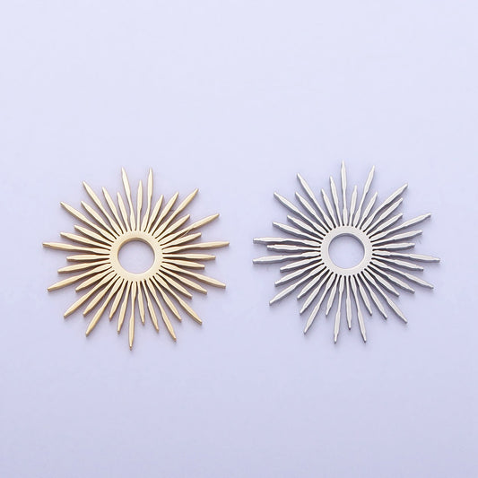 Dainty Stainless Steel Sunburst Charm in Gold Silver Medallion Sun Circle Pendant for Necklace Earring Lead Nickel Free Tarnish Free P-896
