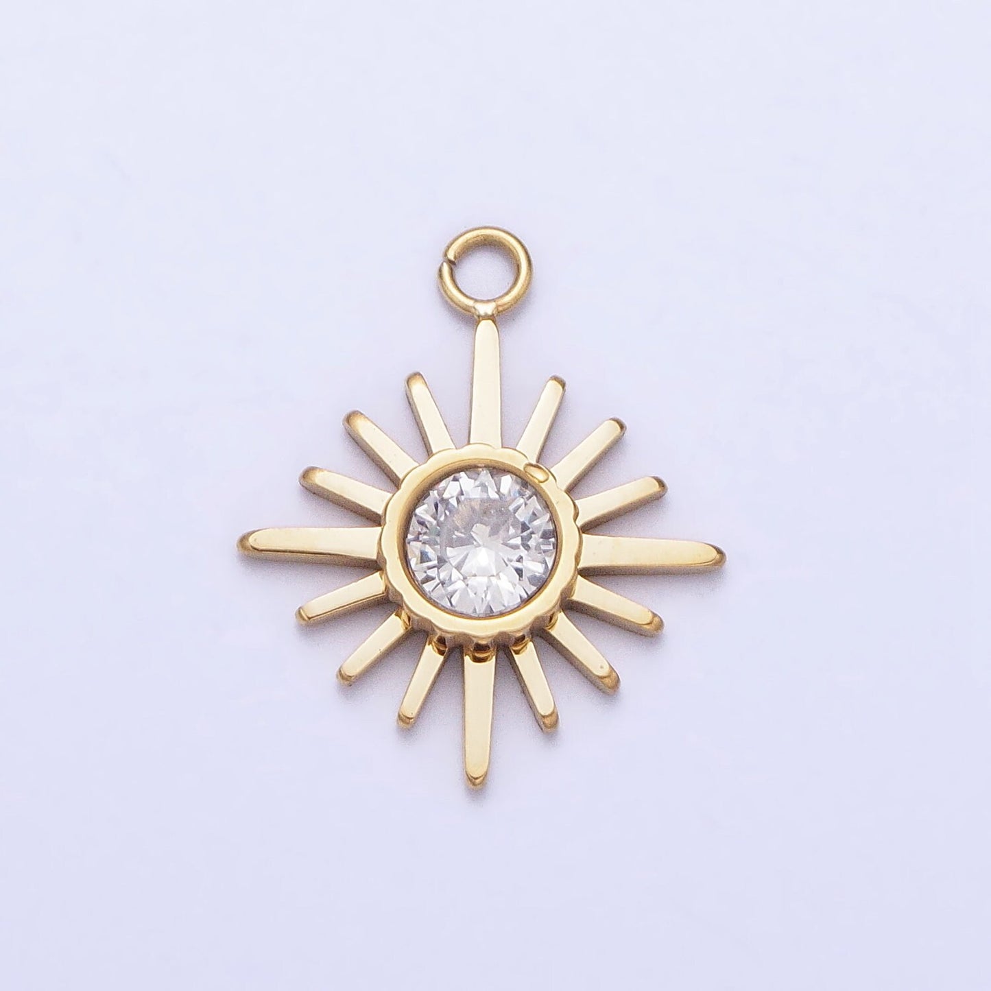 Mini Stainless Steel Sunburst Charm in Gold Silver Sun CZ Circle Pendant for Necklace Earring Lead Nickel Free Tarnish Free P-892