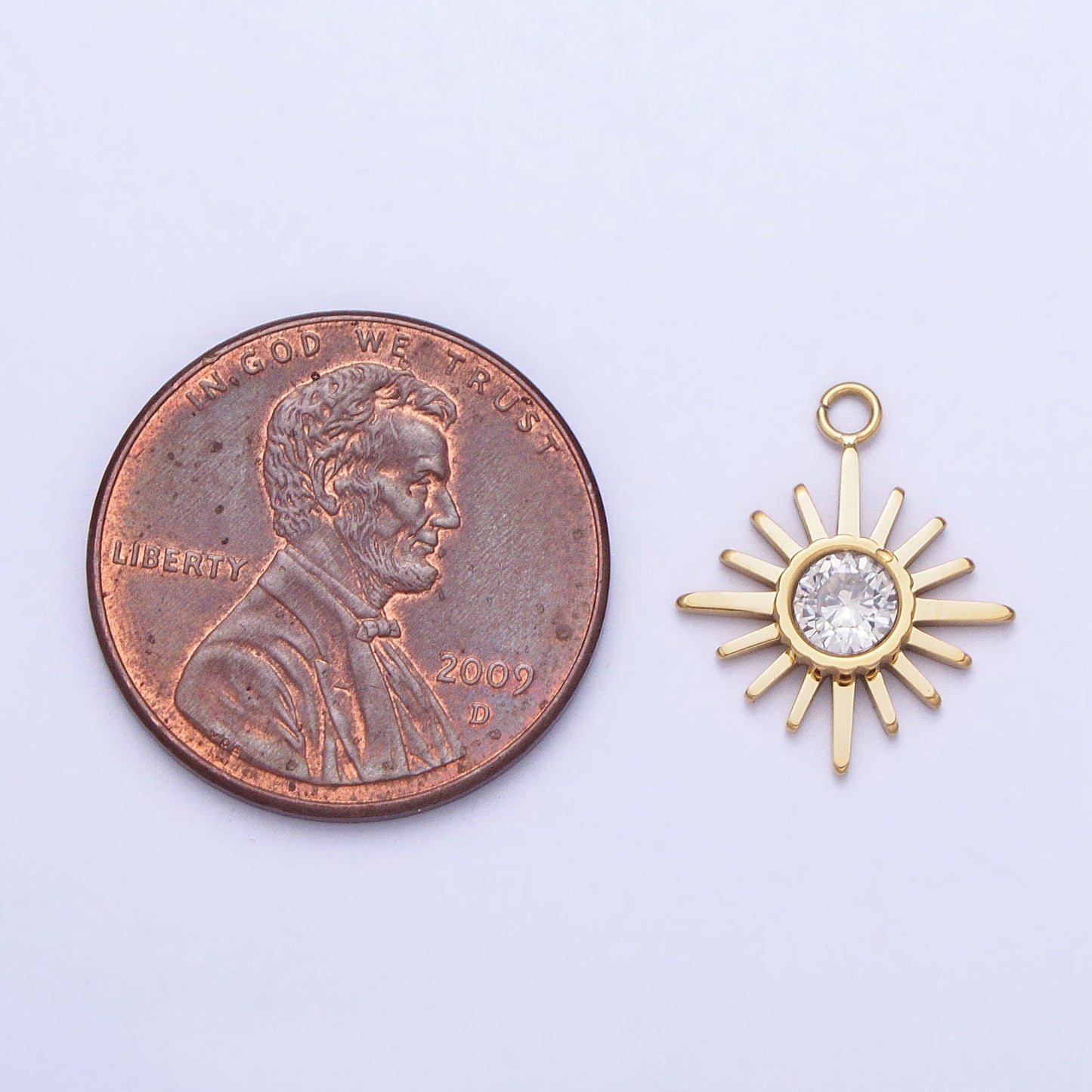 Mini Stainless Steel Sunburst Charm in Gold Silver Sun CZ Circle Pendant for Necklace Earring Lead Nickel Free Tarnish Free P-892