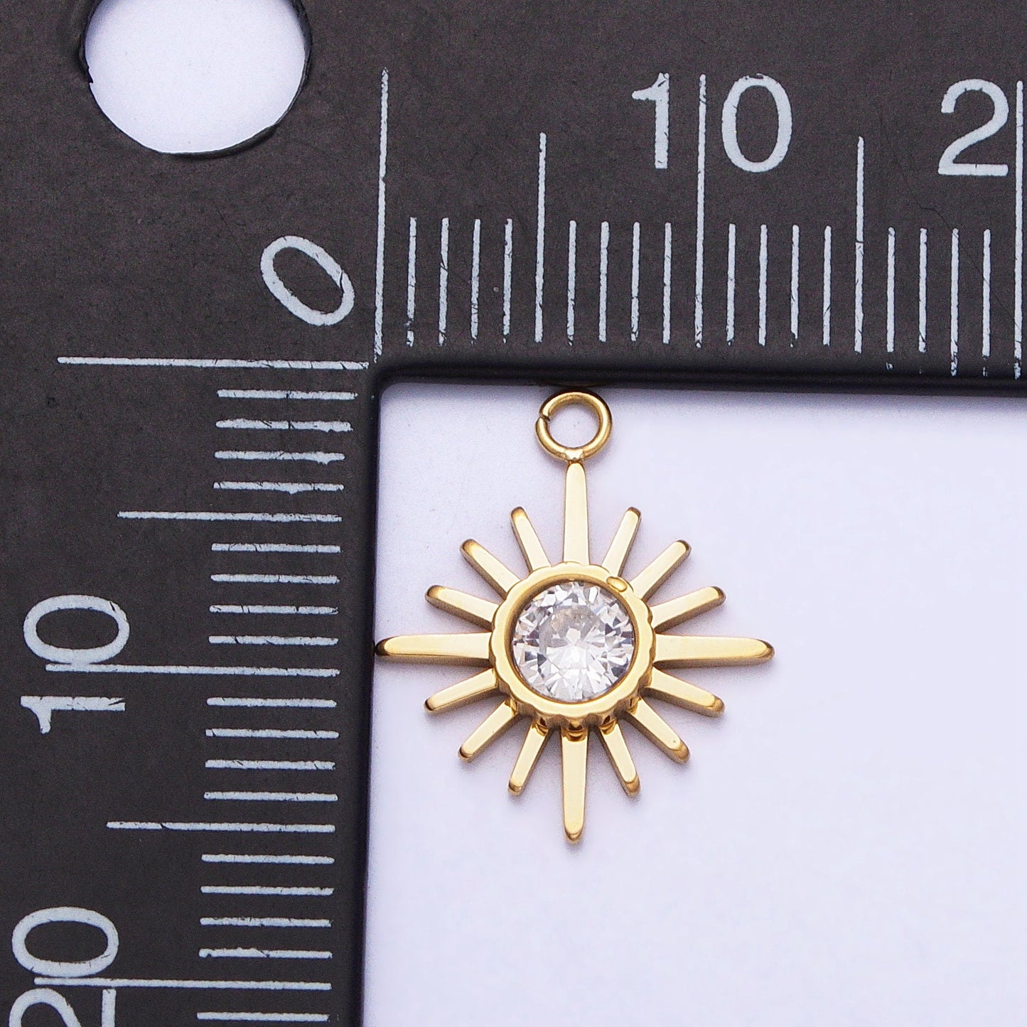 Mini Stainless Steel Sunburst Charm in Gold Silver Sun CZ Circle Pendant for Necklace Earring Lead Nickel Free Tarnish Free P-892