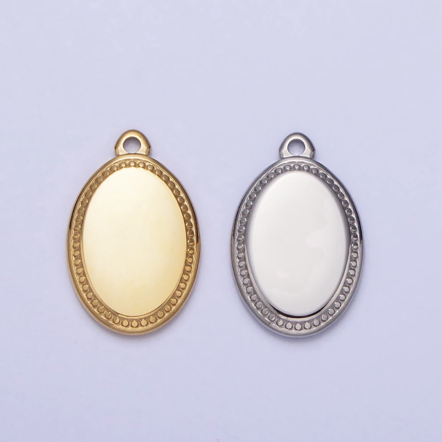 Mini Stainless Steel Oval Charm in Gold & Silver Geometric Pendant Lead Nickel Free Tarnish Free | P-906