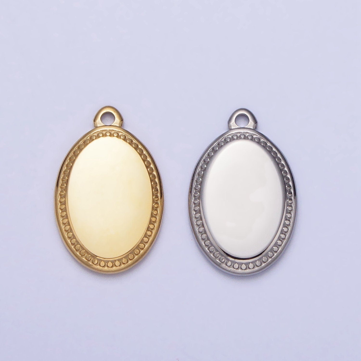 Mini Stainless Steel Oval Charm in Gold & Silver Geometric Pendant Lead Nickel Free Tarnish Free | P-906
