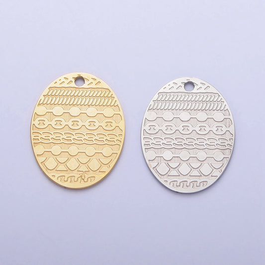 Stainless Steel Easter Egg Charm Pattern Egg Pendant Laser Cut Findings Lead Nickel Free Tarnish Resistant Charm P-895