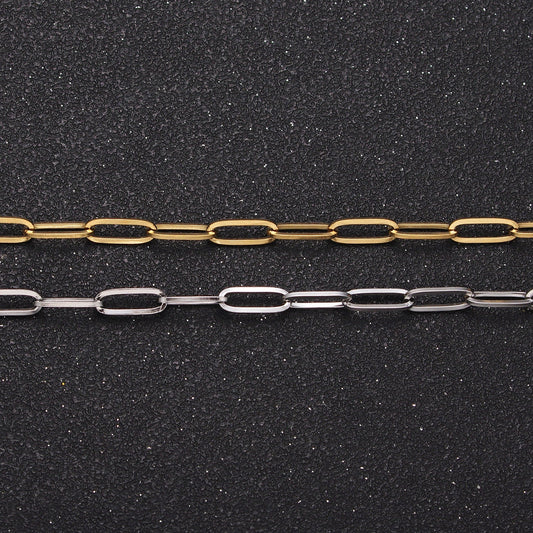Stainless Steel 3.5x9.5mm Paperclip Unfinished Chain by Yard Tarnish Free Wholesale Chain for Necklace Bracelet Supply | ROLL-1354 ROLL-1355