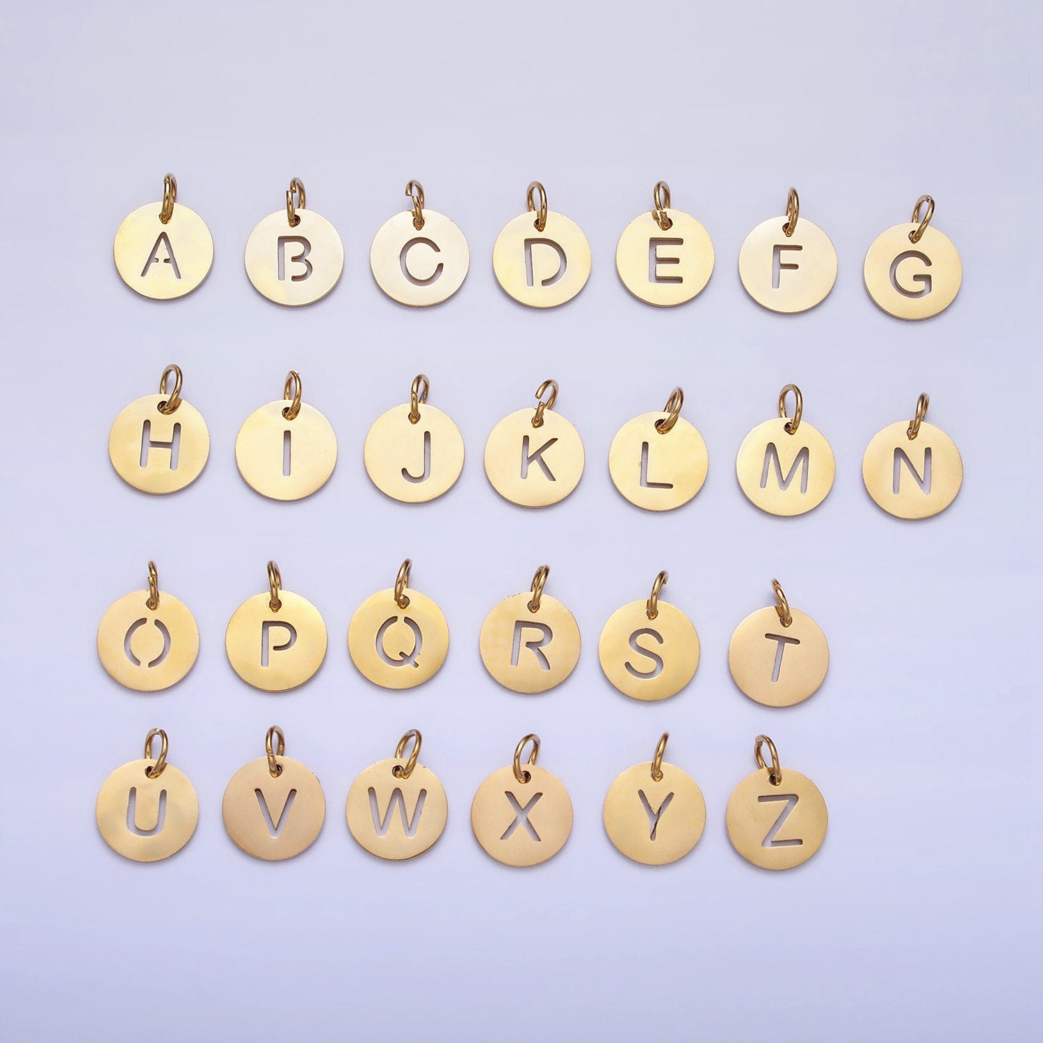 Small Stainless Steel Round Initial Alphabet Personalized Mini Add-On Charm in Gold Tarnish Free Lead Nickel Free Jewelry | A403-A415