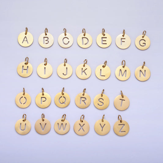 Small Stainless Steel Round Initial Alphabet Personalized Mini Add-On Charm in Gold Tarnish Free Lead Nickel Free Jewelry | A403-A415