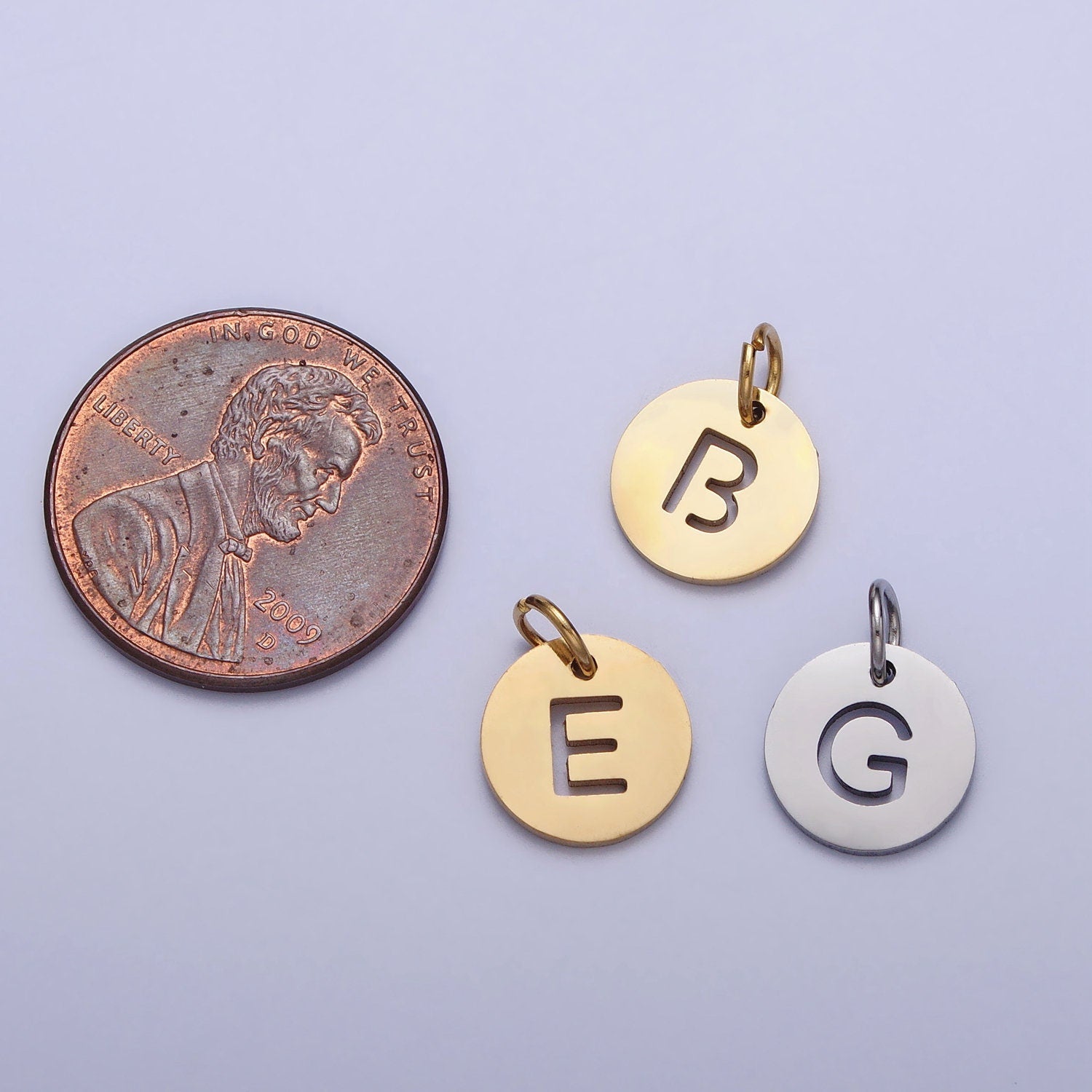 Small Stainless Steel Round Initial Alphabet Personalized Mini Add-On Charm in Gold Tarnish Free Lead Nickel Free Jewelry | A403-A415