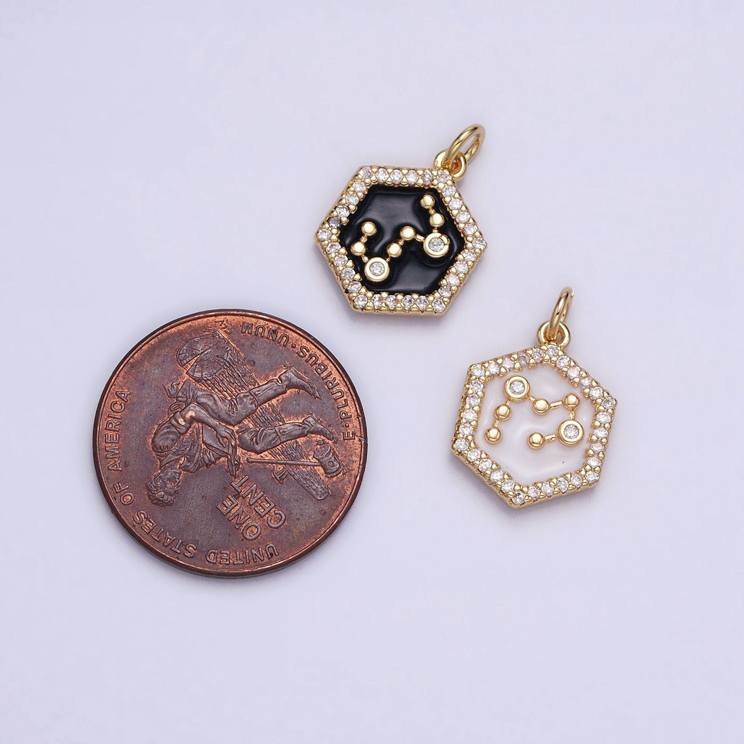 16k Gold Filled Hexagon Enamel Star Constellation Charm Dainty Zodiac Charm With CZ Stone For Jewelry Making Craft Supplies
