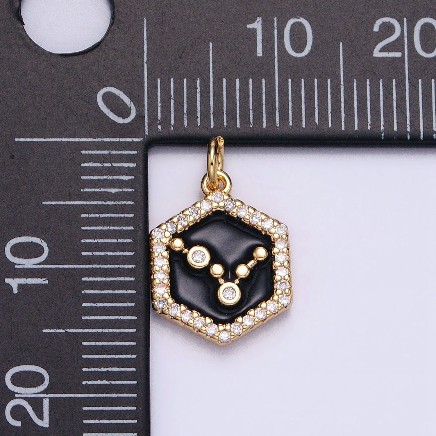 16k Gold Filled Hexagon Enamel Star Constellation Charm Dainty Zodiac Charm With CZ Stone For Jewelry Making Craft Supplies