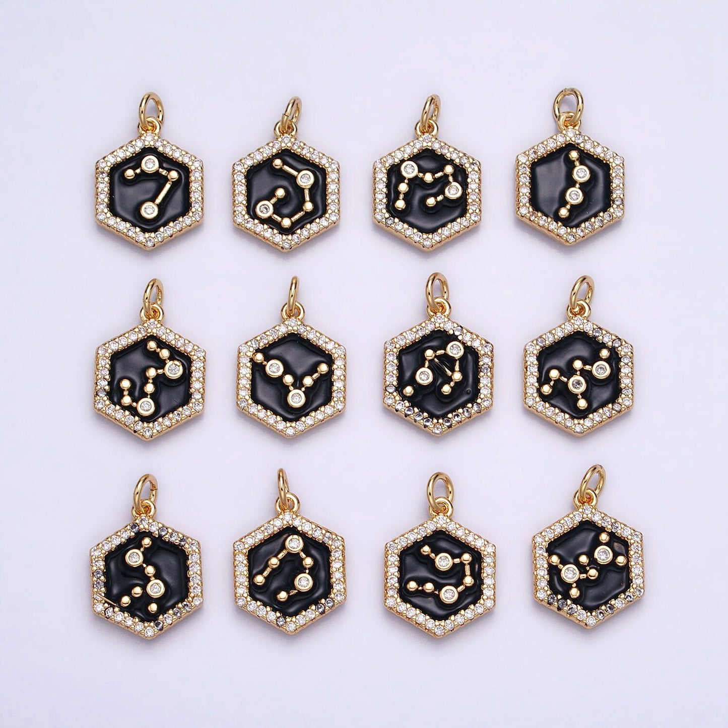 16k Gold Filled Hexagon Enamel Star Constellation Charm Dainty Zodiac Charm With CZ Stone For Jewelry Making Craft Supplies