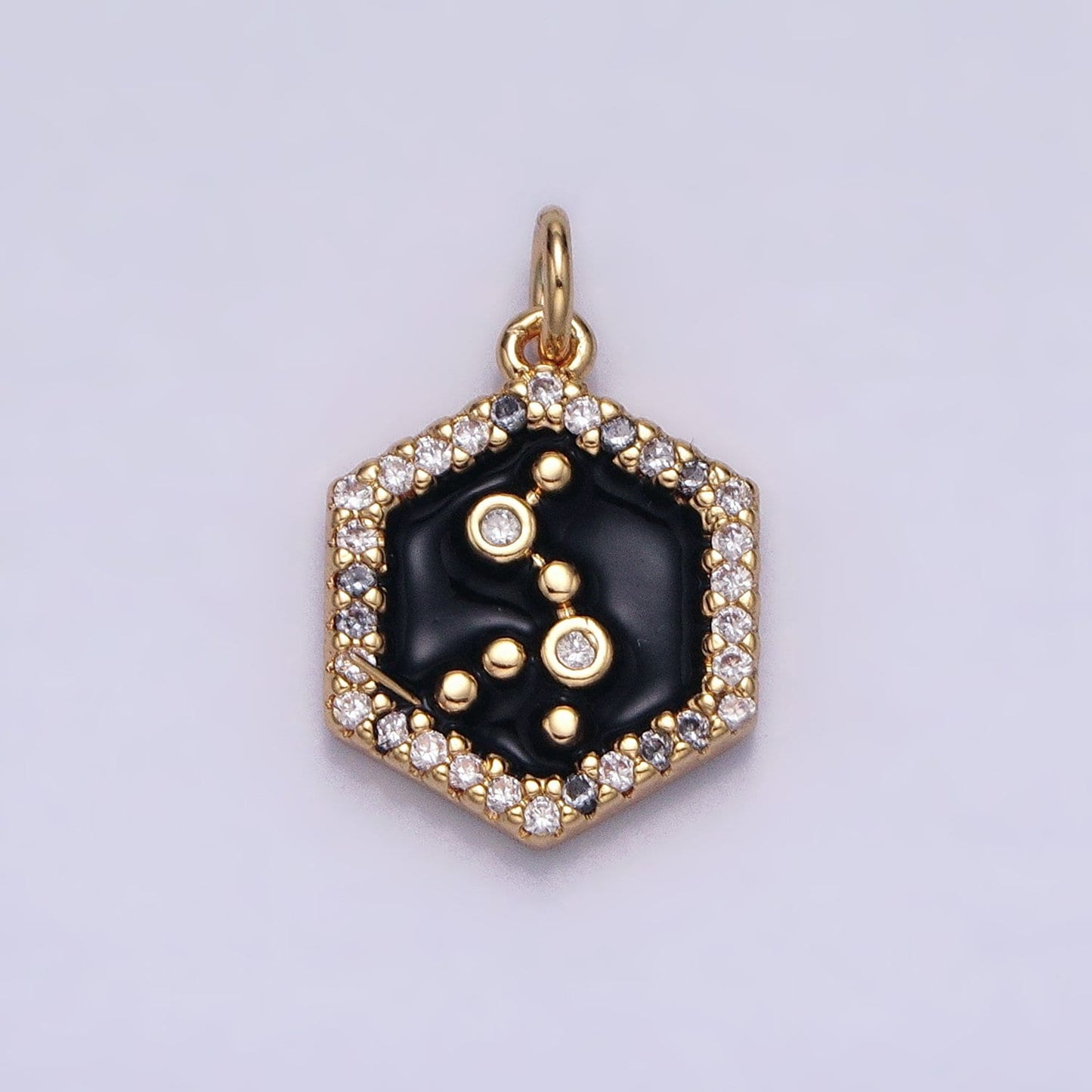 16k Gold Filled Hexagon Enamel Star Constellation Charm Dainty Zodiac Charm With CZ Stone For Jewelry Making Craft Supplies