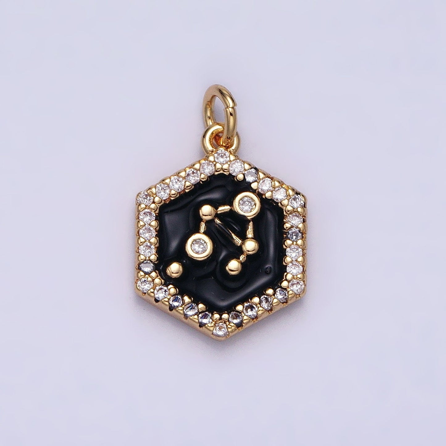 16k Gold Filled Hexagon Enamel Star Constellation Charm Dainty Zodiac Charm With CZ Stone For Jewelry Making Craft Supplies