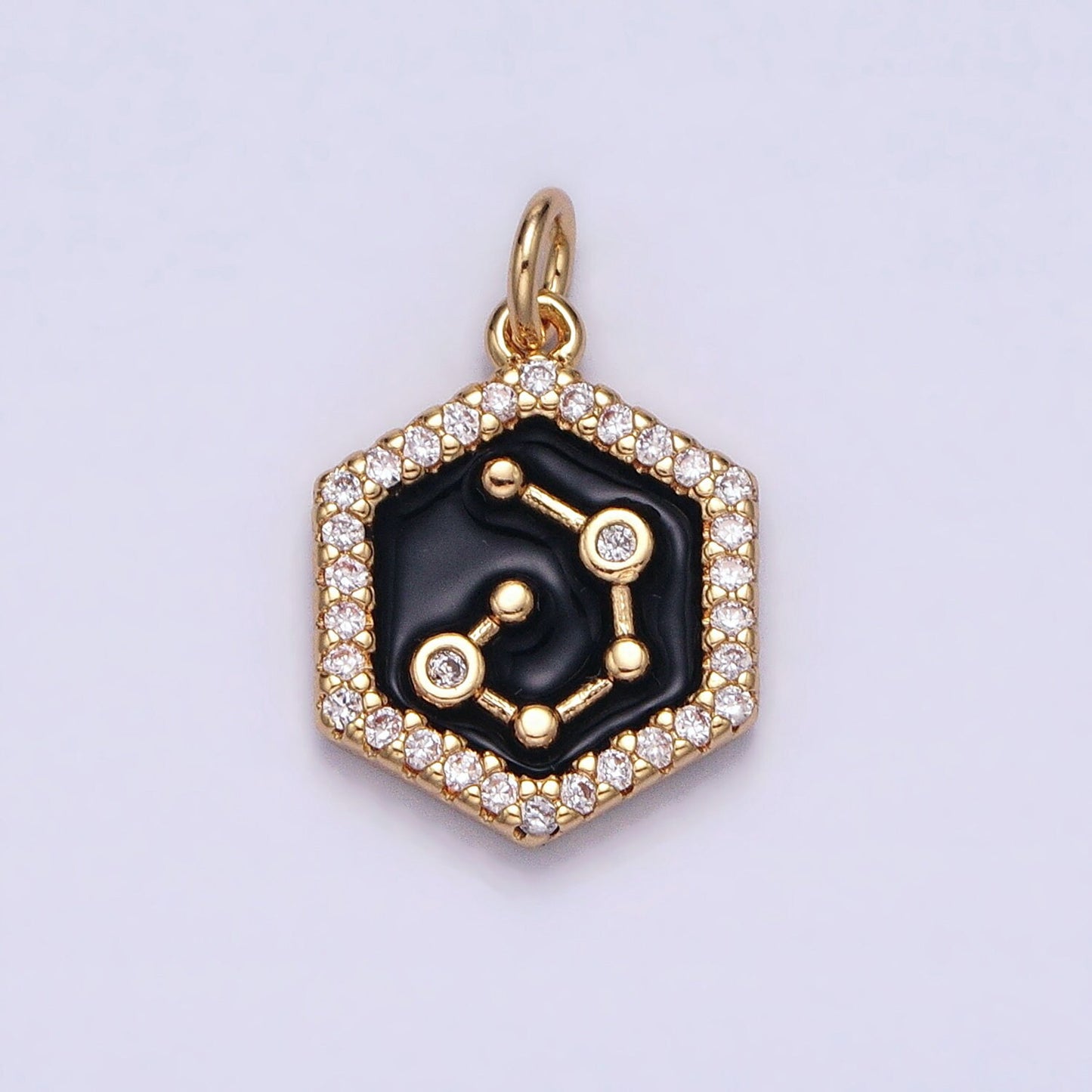16k Gold Filled Hexagon Enamel Star Constellation Charm Dainty Zodiac Charm With CZ Stone For Jewelry Making Craft Supplies