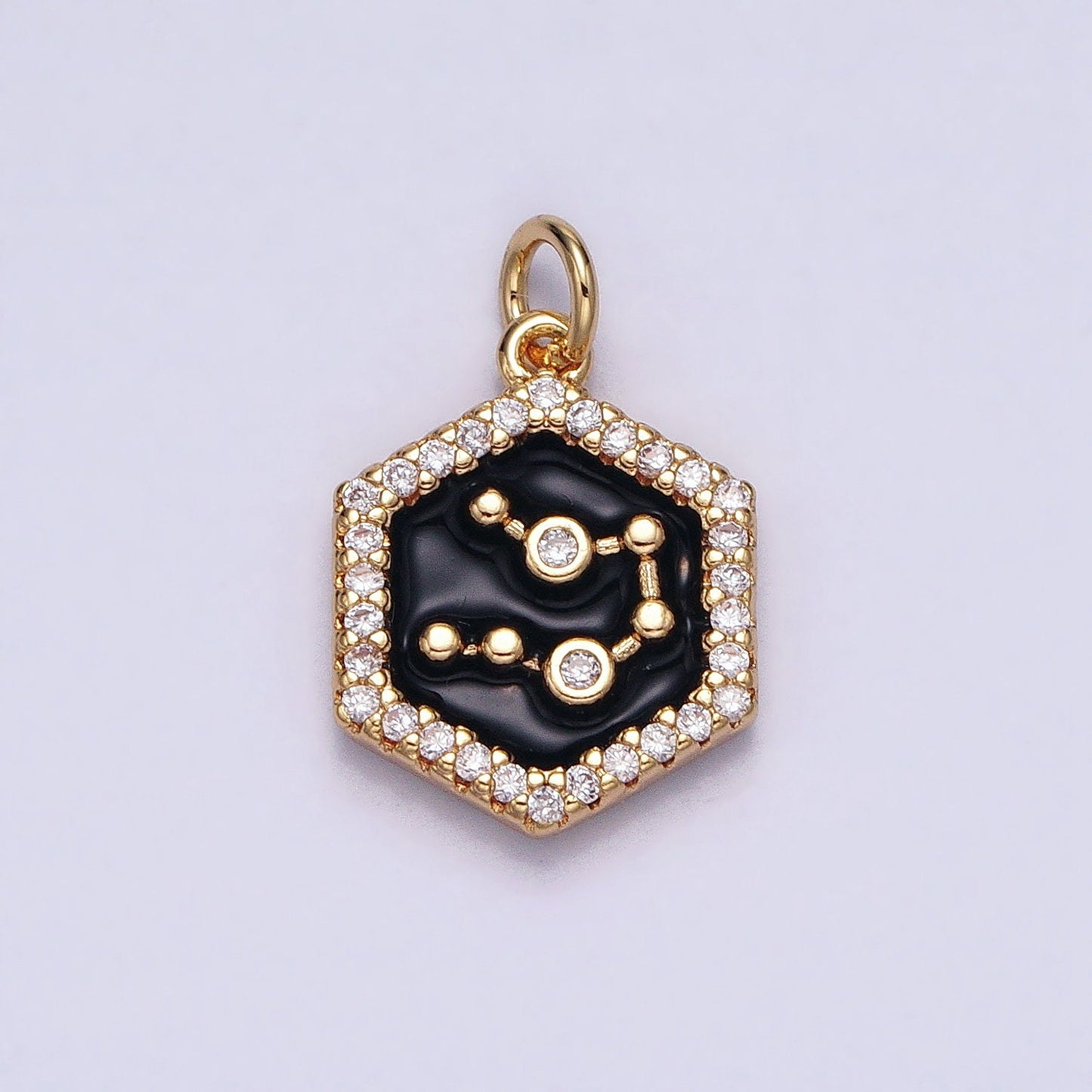 16k Gold Filled Hexagon Enamel Star Constellation Charm Dainty Zodiac Charm With CZ Stone For Jewelry Making Craft Supplies
