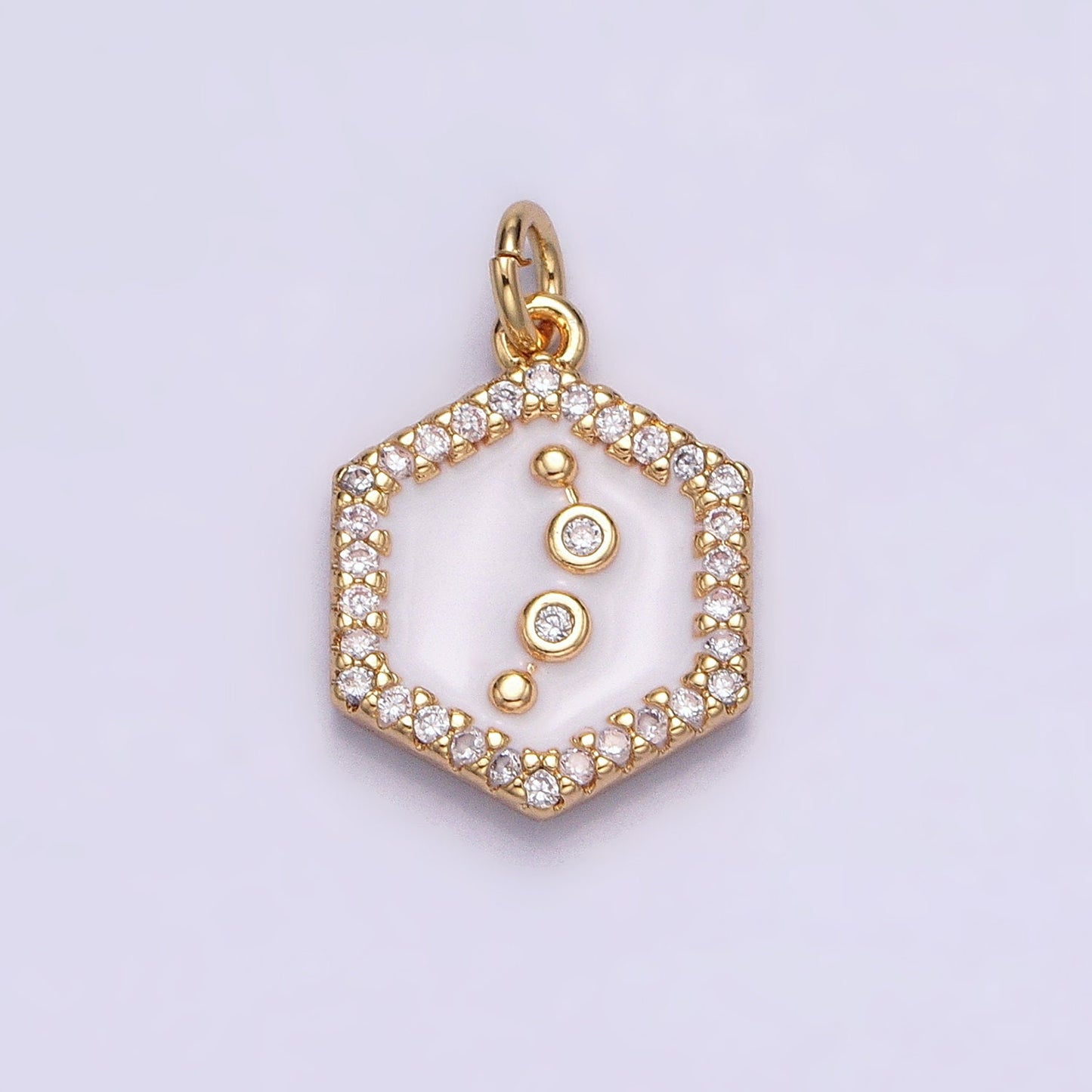 16k Gold Filled Hexagon White Enamel Star Constellation Charm Dainty Zodiac Charm With CZ Stone For Jewelry Making Craft Supplies