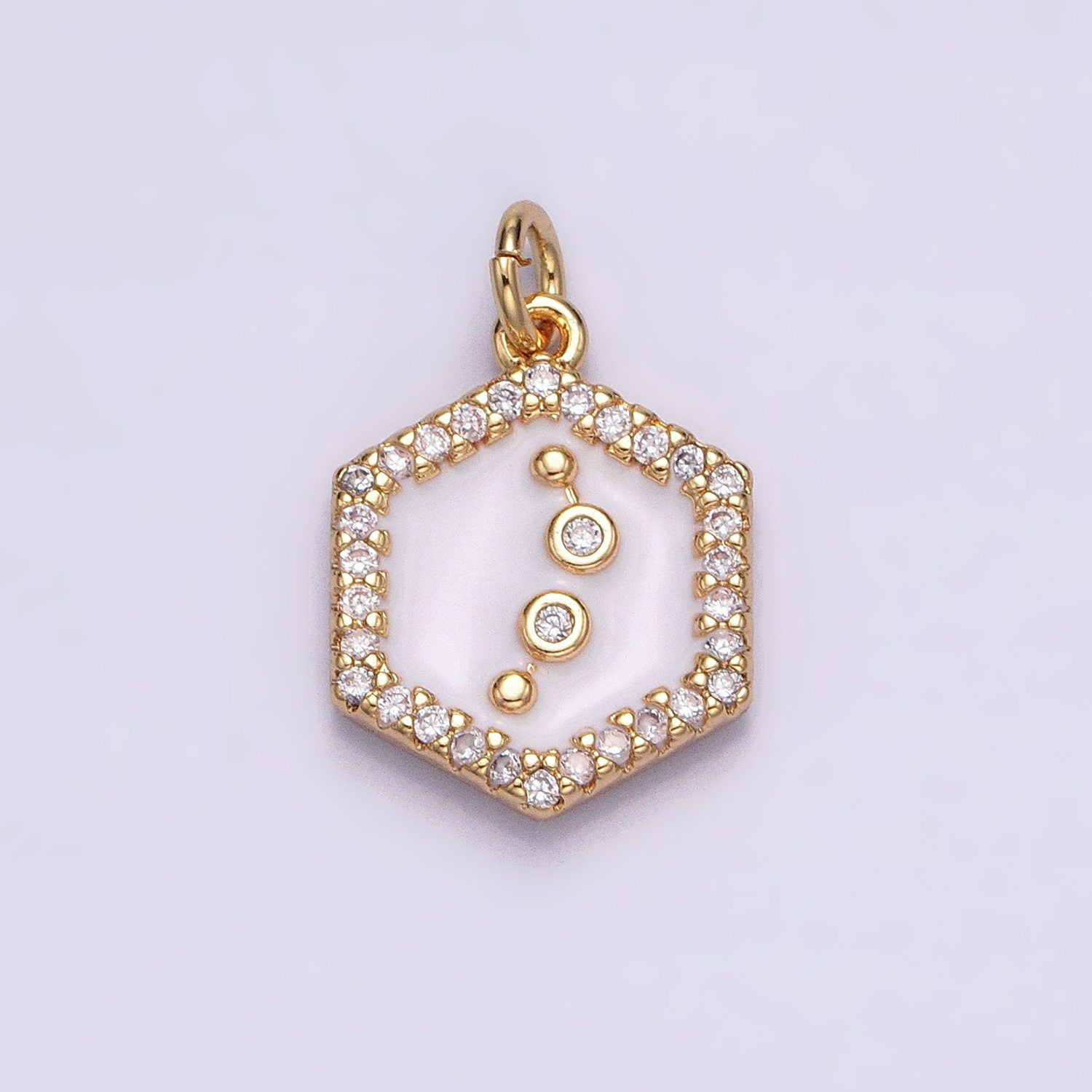 16k Gold Filled Hexagon White Enamel Star Constellation Charm Dainty Zodiac Charm With CZ Stone For Jewelry Making Craft Supplies