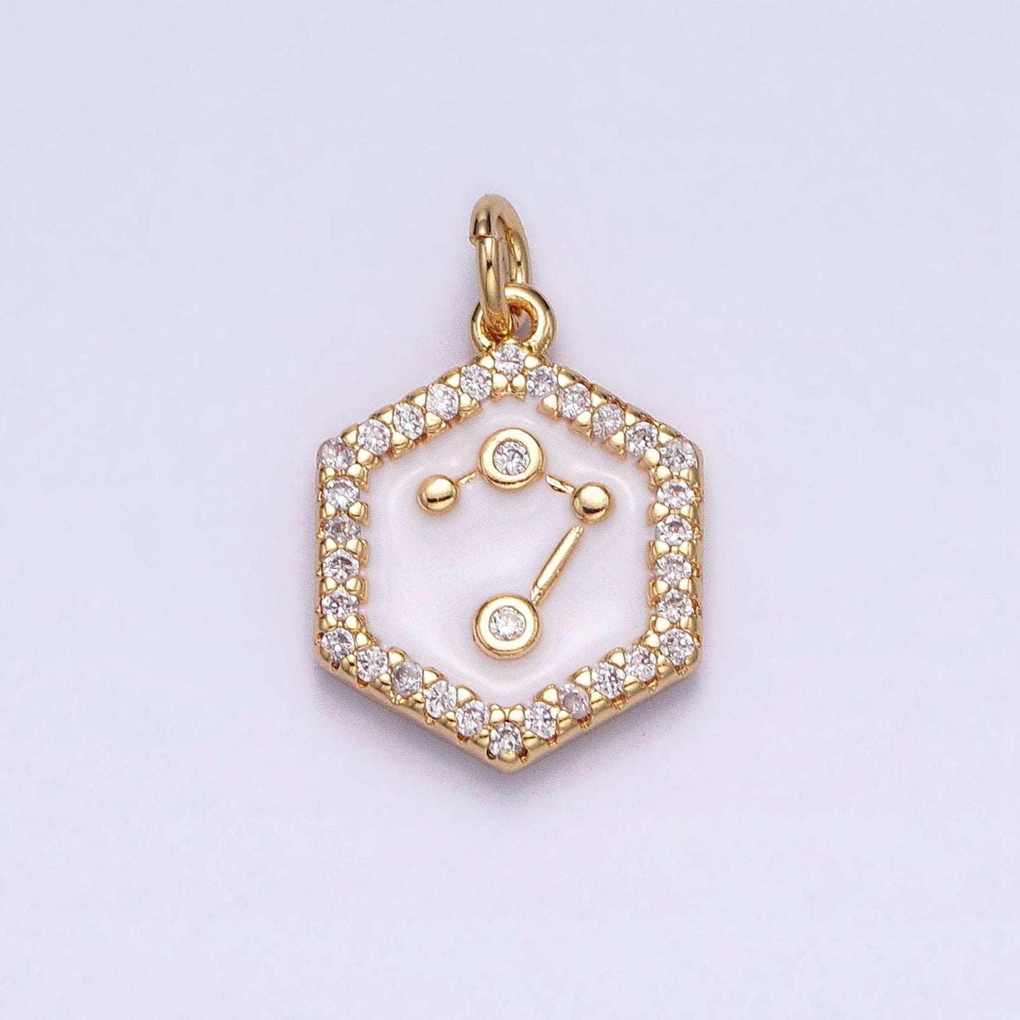 16k Gold Filled Hexagon White Enamel Star Constellation Charm Dainty Zodiac Charm With CZ Stone For Jewelry Making Craft Supplies