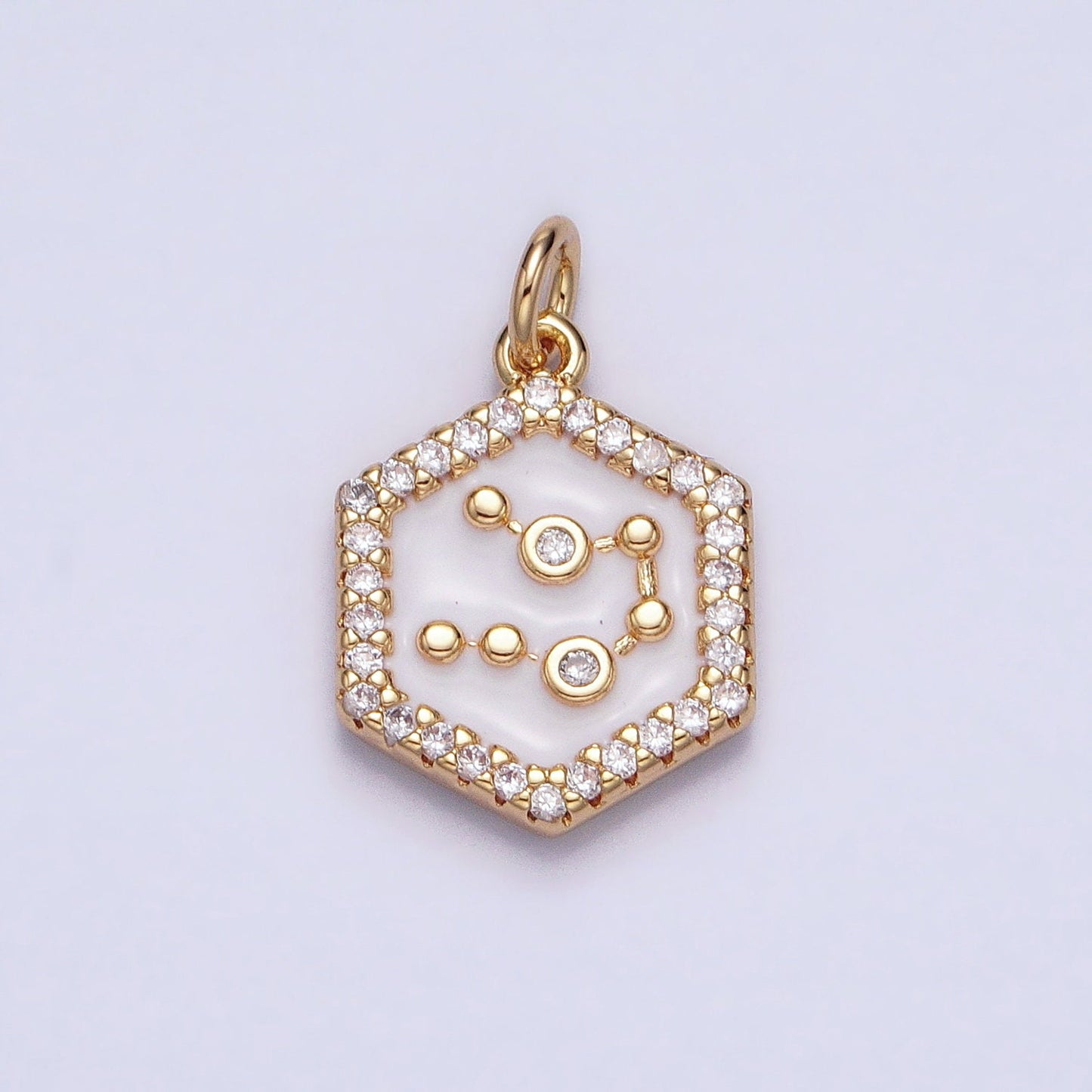 16k Gold Filled Hexagon White Enamel Star Constellation Charm Dainty Zodiac Charm With CZ Stone For Jewelry Making Craft Supplies
