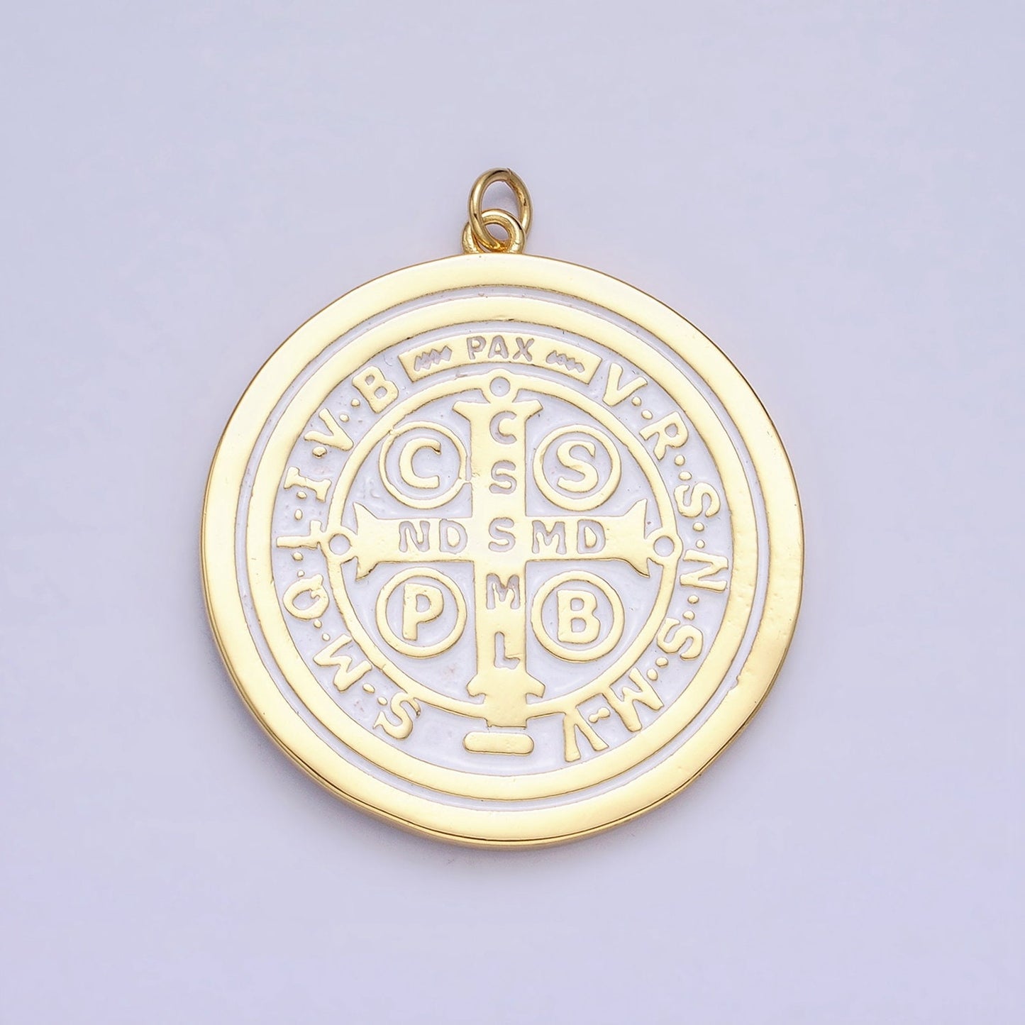 Double Sided Black White Enamel 24k Gold Filled Saint Benedict Charm Medallion Saint Jewelry Religious Pendant | AC464
