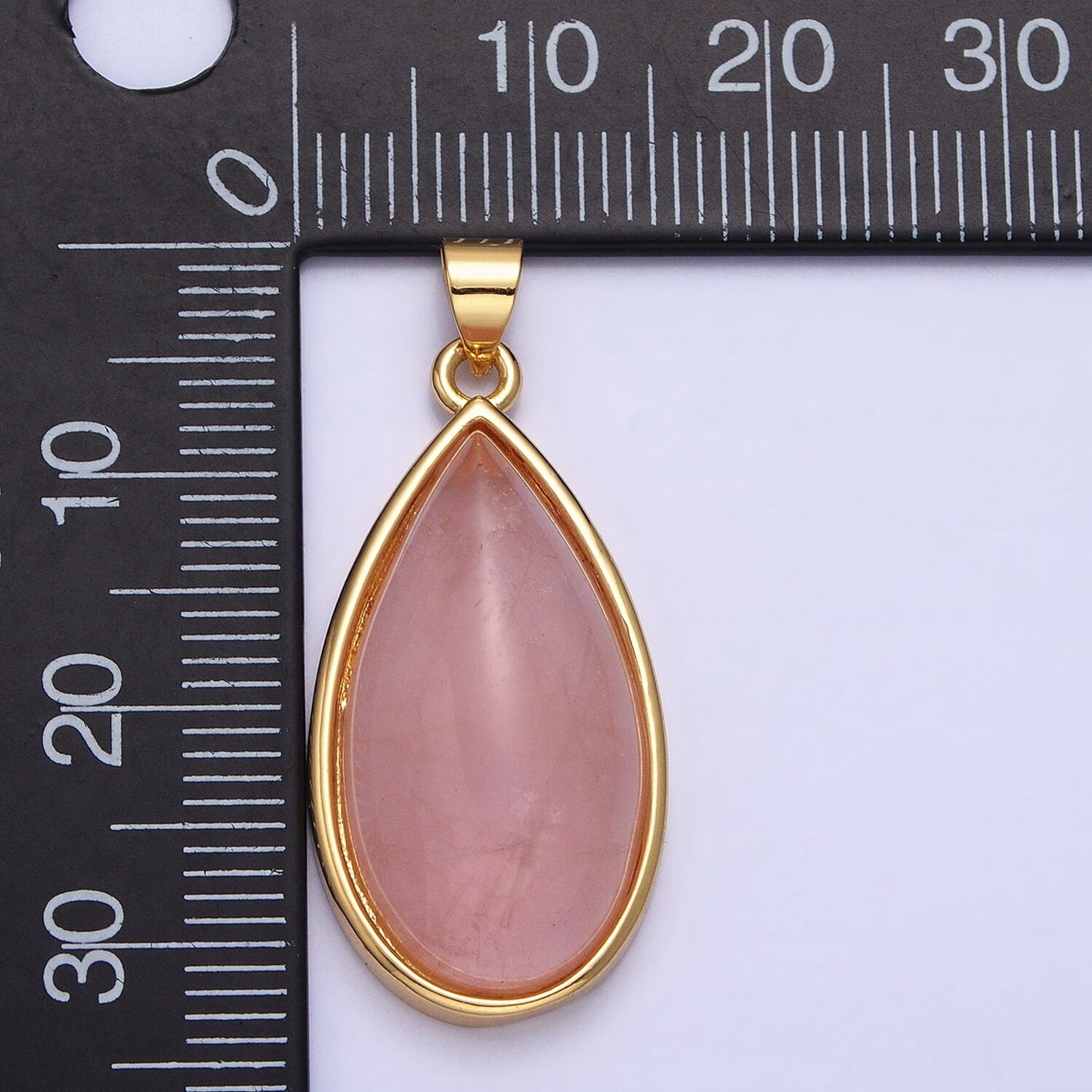 24K Gold Filled 33.3mm Rose Quartz Natural Gemstone Teardrop Bezel Pendant | AA342