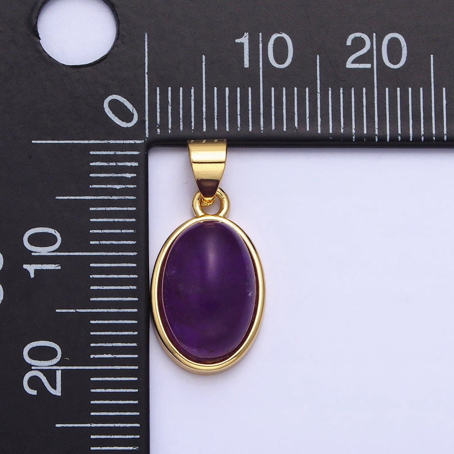 24K Gold Filled Amethyst Natural Gemstone 30mm, 25mm, 27mm, 20mm Cabochon Oval Bezel Pendant | AA324 - AA326