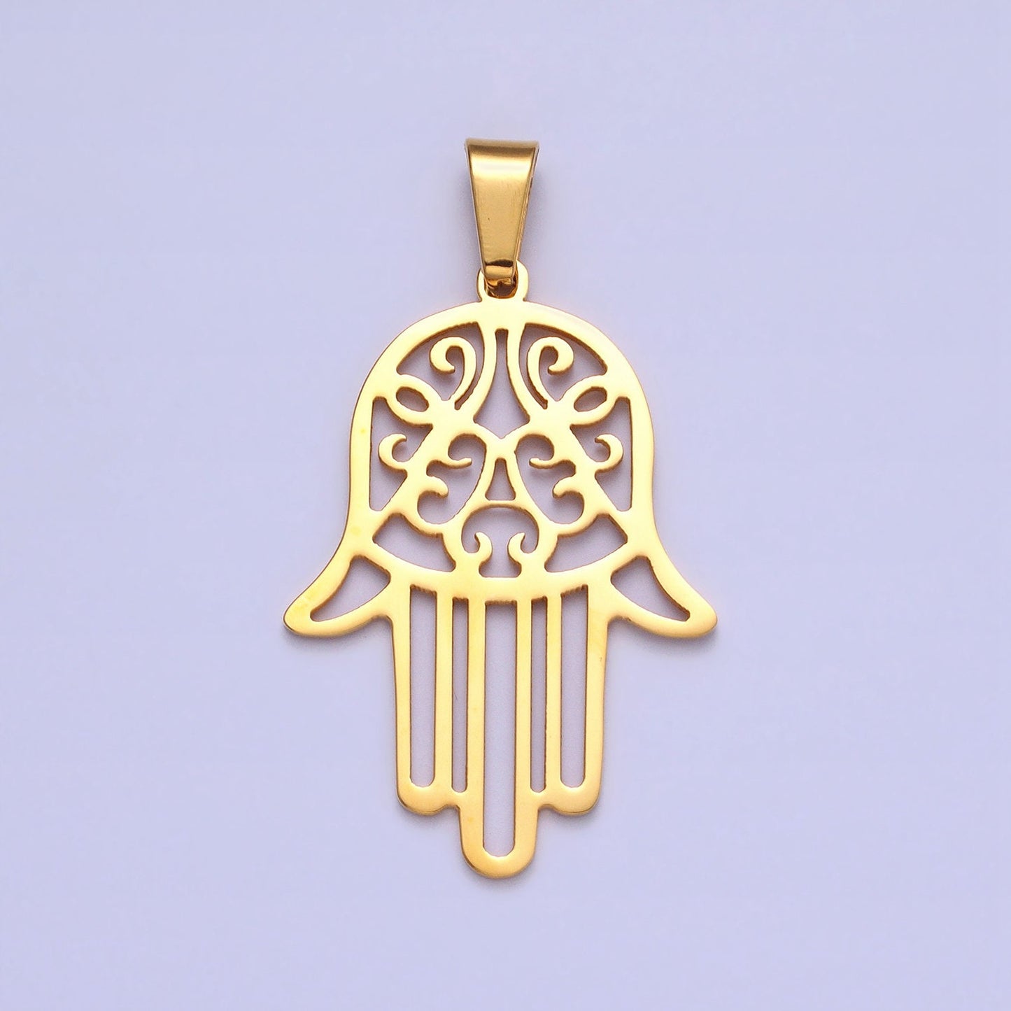 Stainless Steel Hamsa Hand Charm Gold Filigree Hand of Fatima Pendant Necklace Charm Lead nickel Free Tarnish Free J712