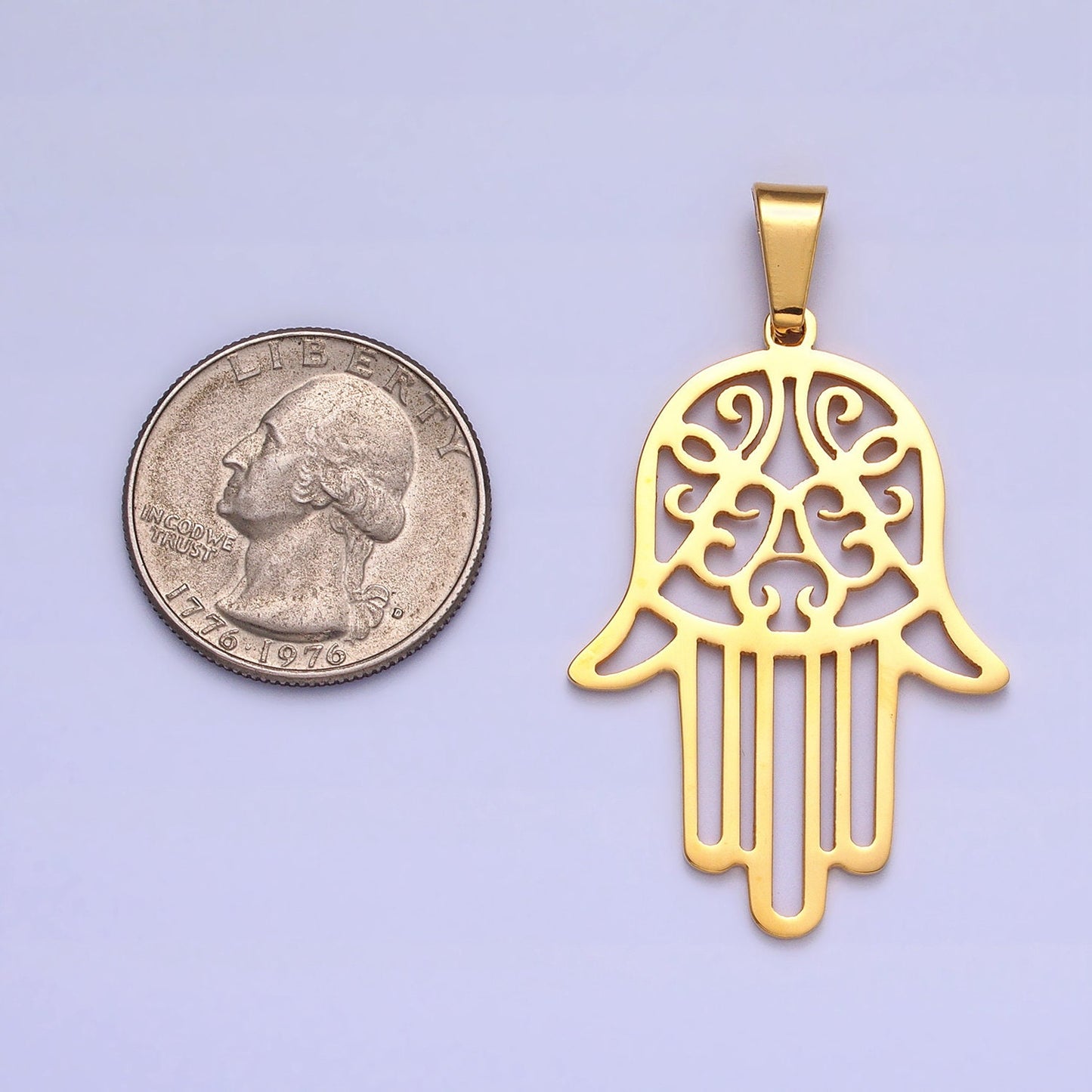 Stainless Steel Hamsa Hand Charm Gold Filigree Hand of Fatima Pendant Necklace Charm Lead nickel Free Tarnish Free J712