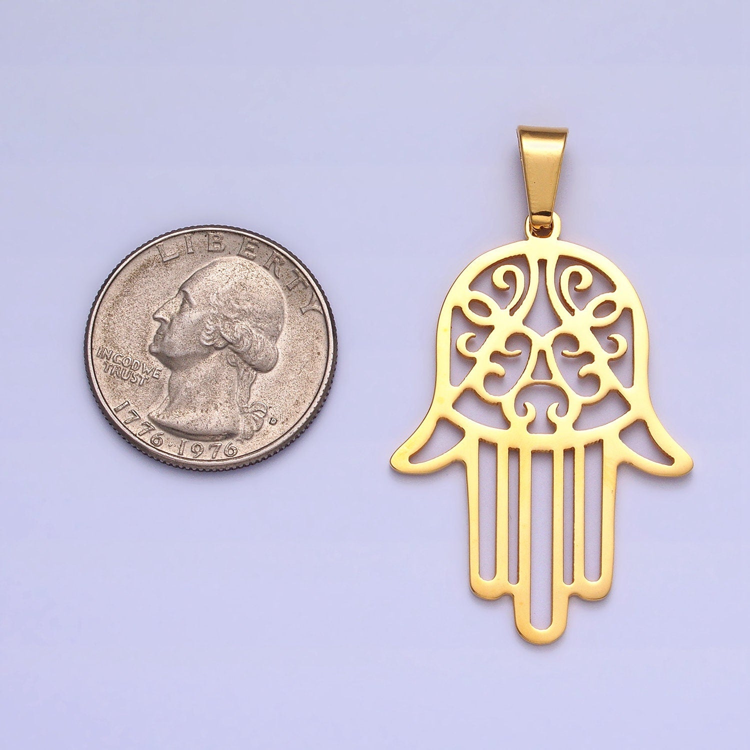 Stainless Steel Hamsa Hand Charm Gold Filigree Hand of Fatima Pendant Necklace Charm Lead nickel Free Tarnish Free J712