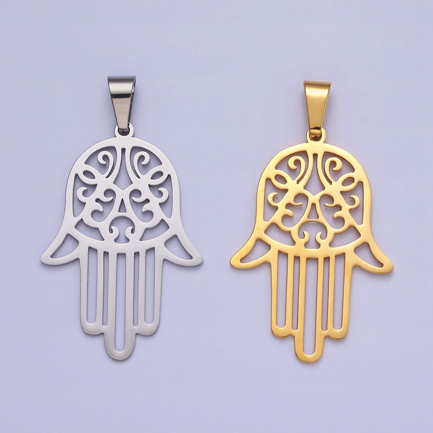 Stainless Steel Hamsa Hand Charm Gold Filigree Hand of Fatima Pendant Necklace Charm Lead nickel Free Tarnish Free J712