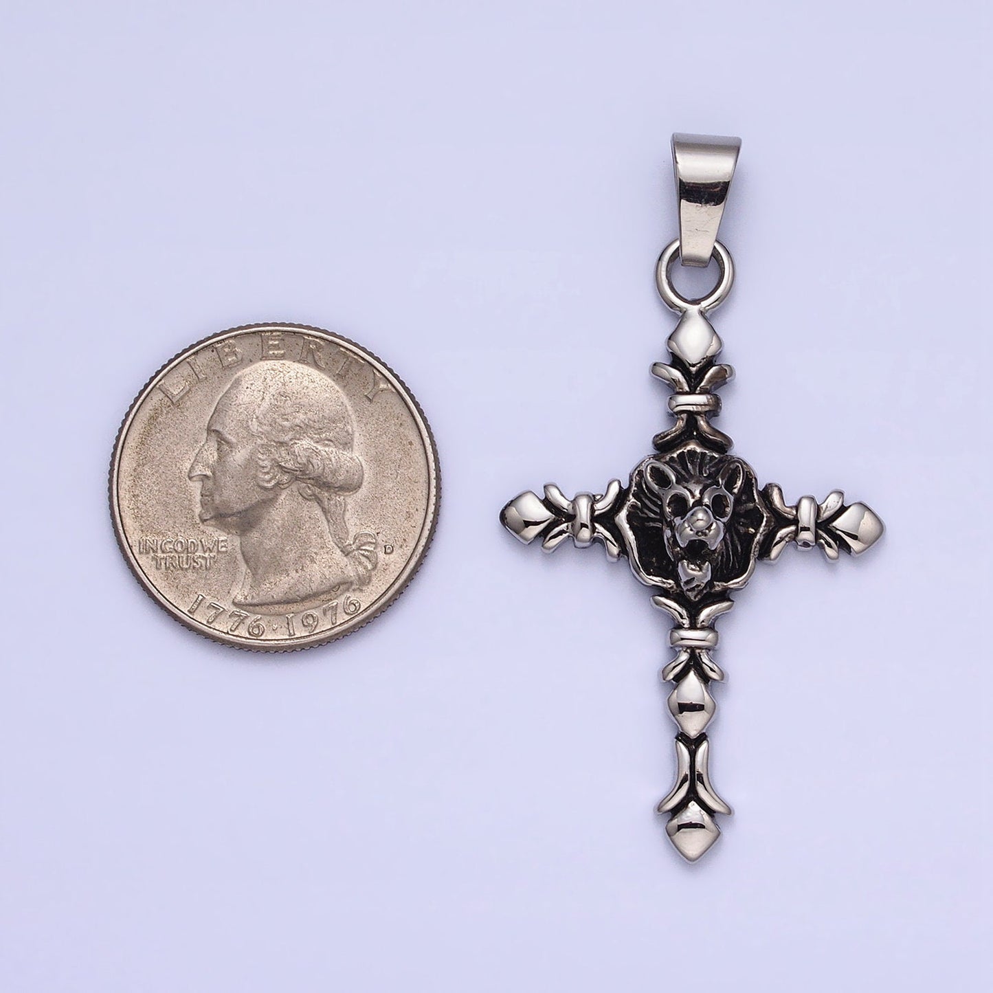 Dark Stainless Steel Lion Cross Necklace Pendant Christian Pendant Statement Jewelry Style Men Necklace J740