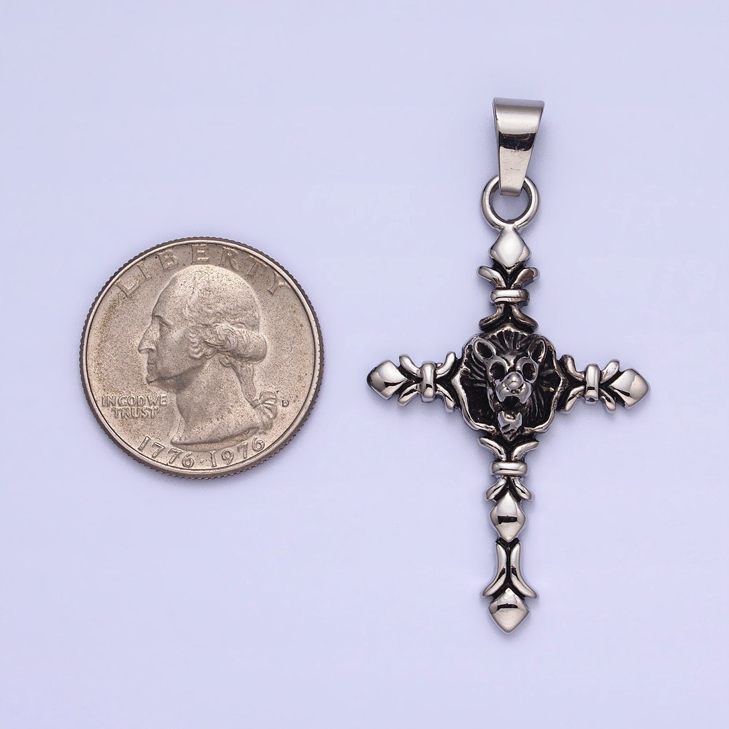 Dark Stainless Steel Lion Cross Necklace Pendant Christian Pendant Statement Jewelry Style Men Necklace J740
