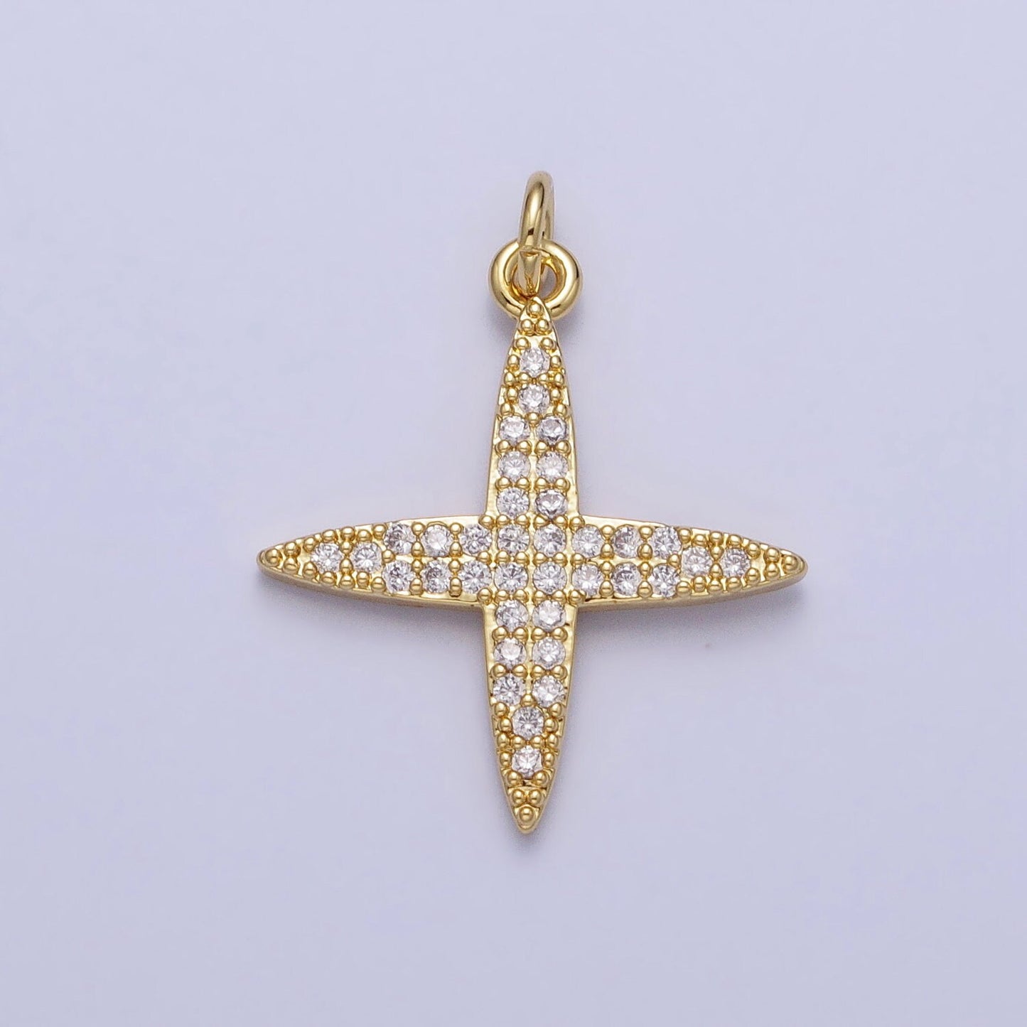 Dainty Gold Celestial Star Clear Micro Paved CZ Charm Cross Pendant for Add on Charm Necklace Bracelet| AC355