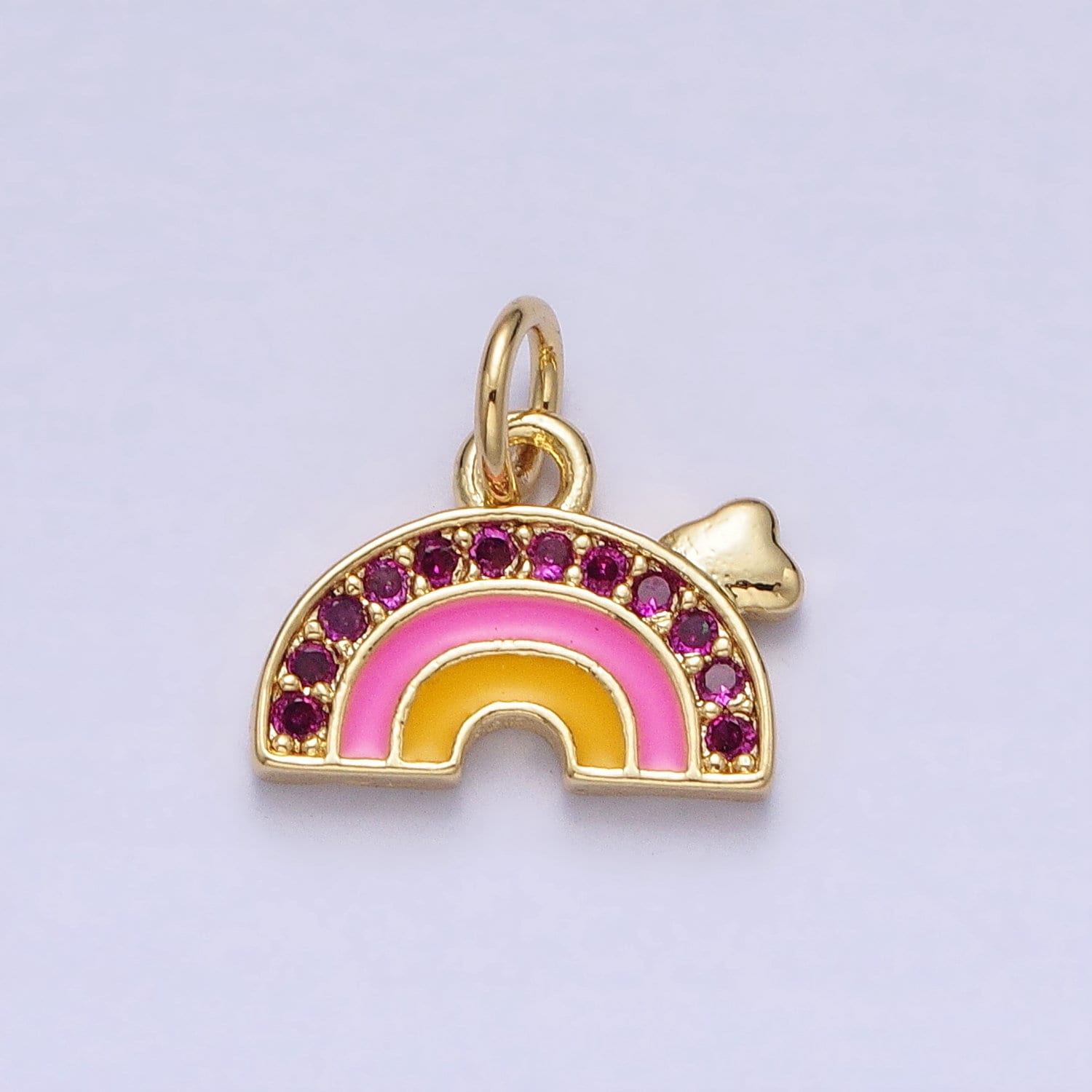 Enamel Kawaii Mini Gold Rainbow Charm Fuchsia Cz Stone Rainbow Pendant AC358