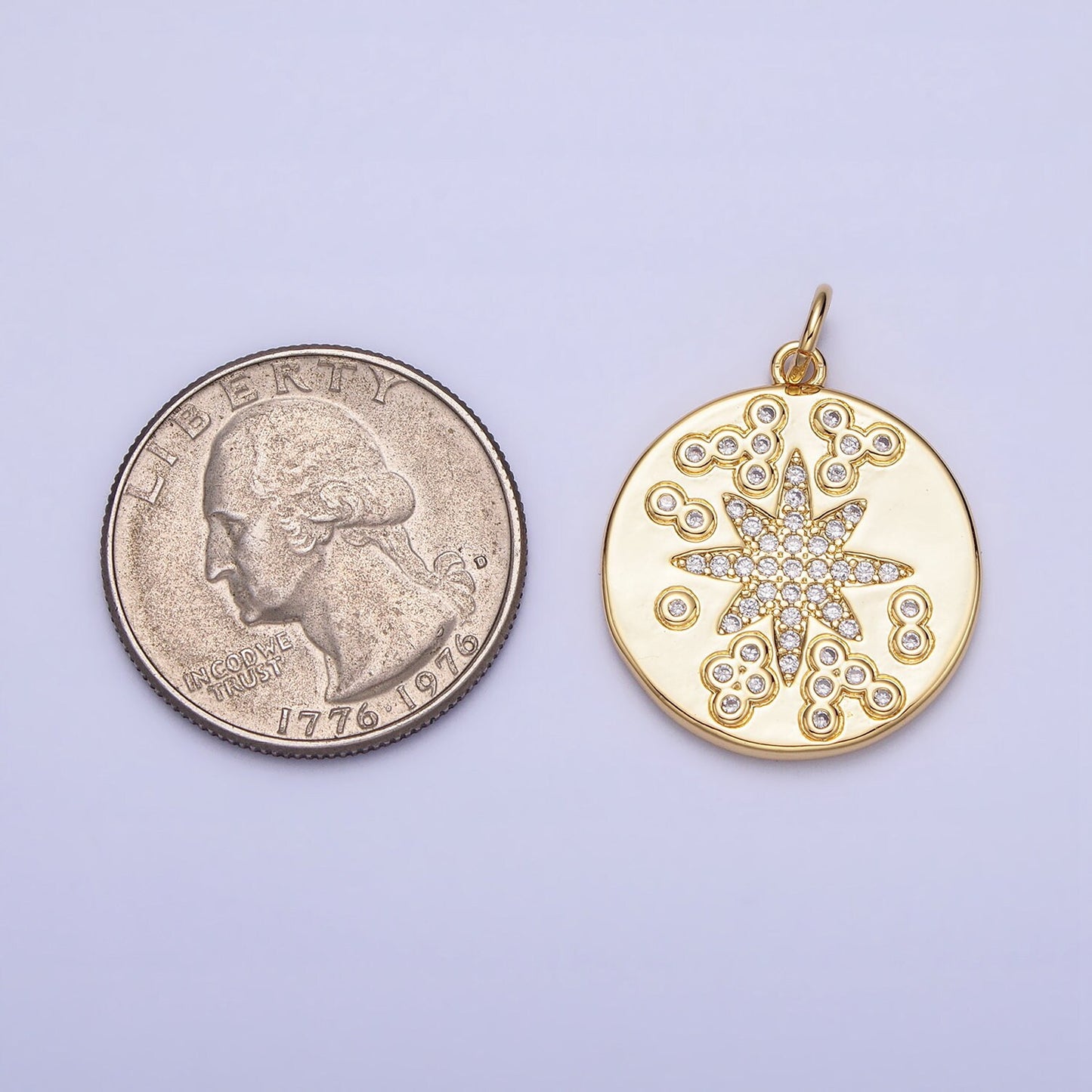 Micro Pave Gold Star Round Pendant Medallion Charms With CZ Stones For Jewelry Making Supplies AC373
