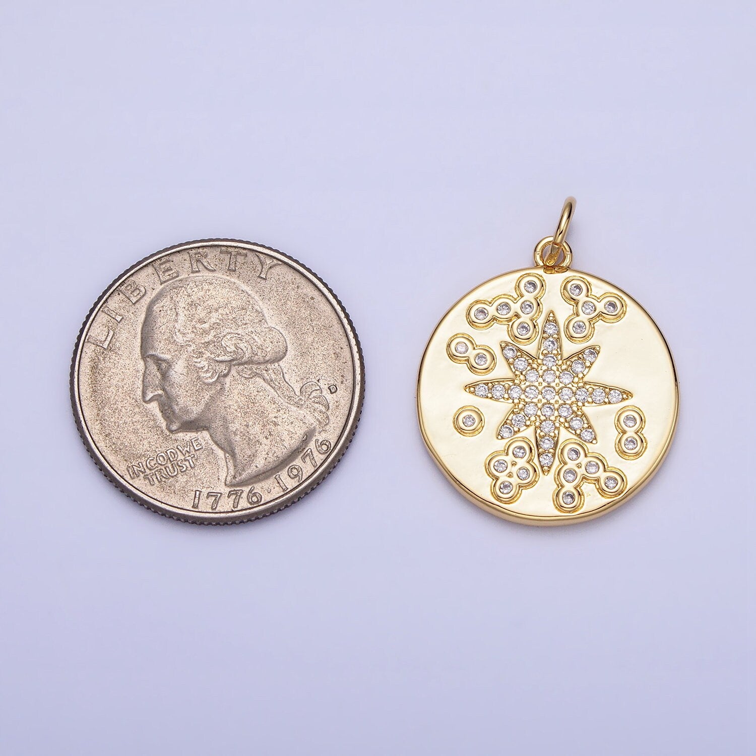 Micro Pave Gold Star Round Pendant Medallion Charms With CZ Stones For Jewelry Making Supplies AC373
