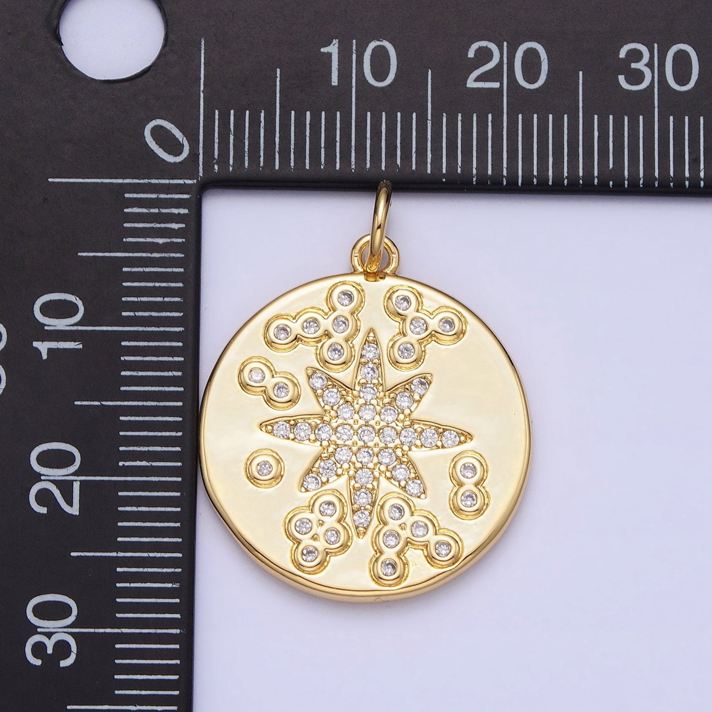 Micro Pave Gold Star Round Pendant Medallion Charms With CZ Stones For Jewelry Making Supplies AC373