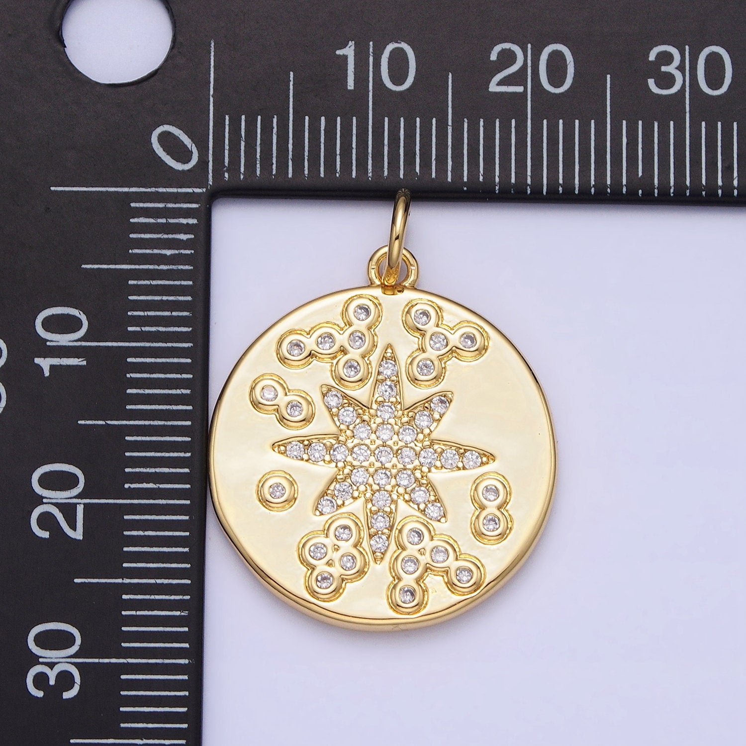 Micro Pave Gold Star Round Pendant Medallion Charms With CZ Stones For Jewelry Making Supplies AC373