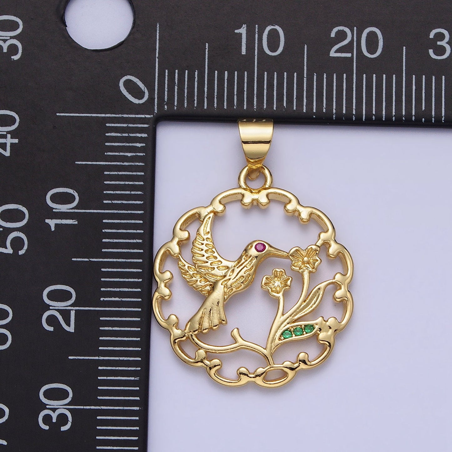Micro Pave Gold Humming Bird Round Pendant Medallion Charms With CZ Flower Stones For Jewelry Making Supplies AA154