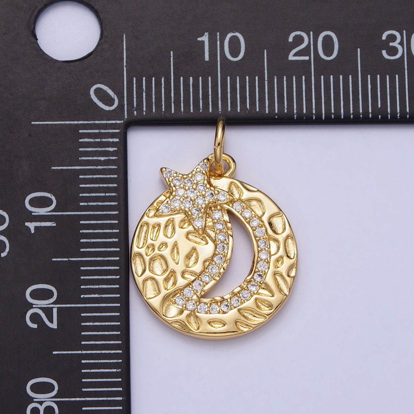 Hammered Gold Crescent Charm -Celestial small half moon, wish moon, eclipse, C, horn, astronomy minimalist jewelry AC370