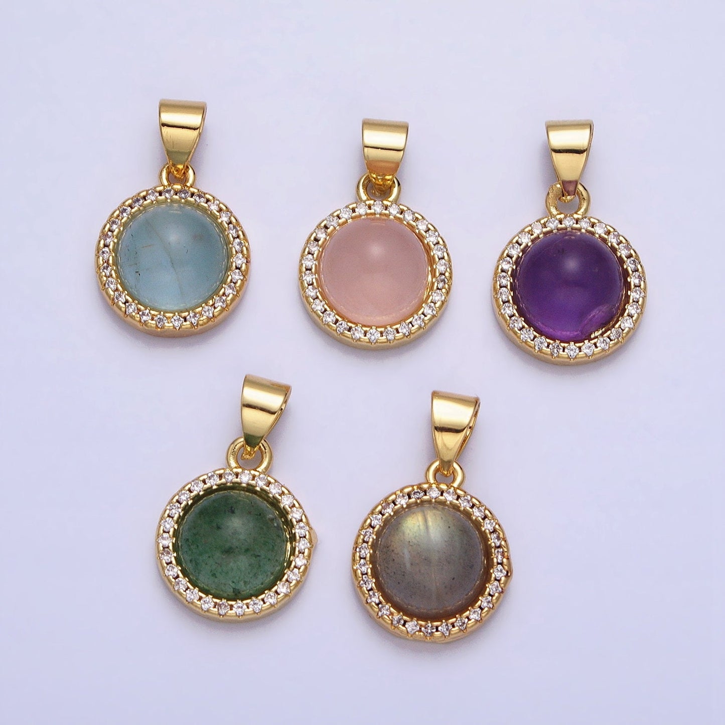 24K Gold Filled Rose Quartz, Aventurine, Labradorite, Blue Agate, Amethyst Square Pendant Geometric Jewelry Charm | AA183