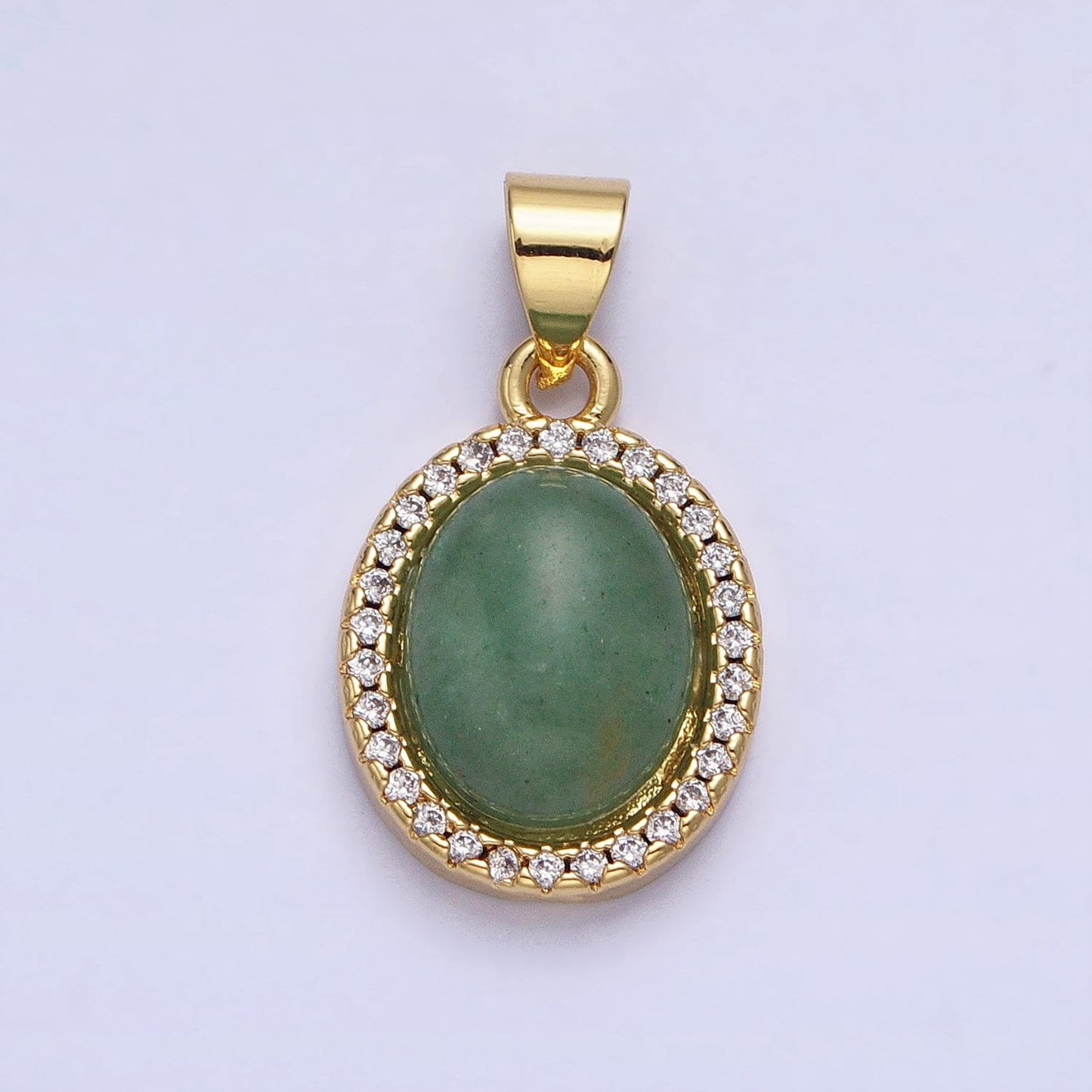 Green Aventurine Charm 20.4x11.4mm Gemstone Pendant in 24k Gold Filled Bezel with Micro Pave CZ Stone AA180
