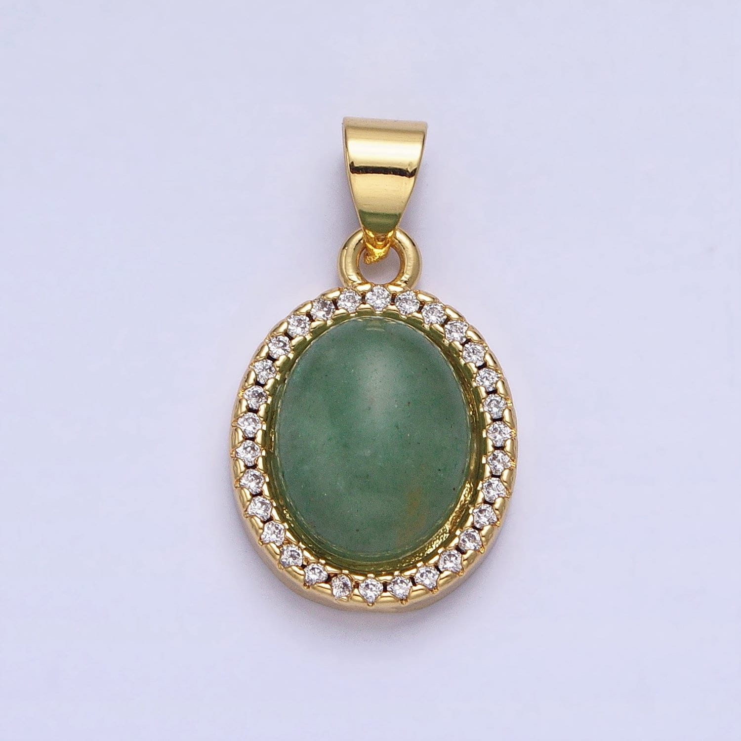 Green Aventurine Charm 20.4x11.4mm Gemstone Pendant in 24k Gold Filled Bezel with Micro Pave CZ Stone AA180
