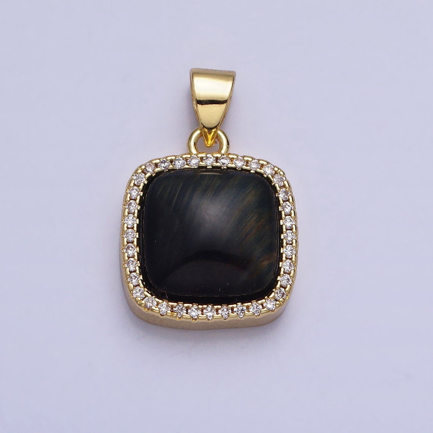 24K Gold Filled Rose Quartz, Aventurine, Labradorite, Tiger Eye, Amethyst Square Pendant Geometric Jewelry Charm with Micro Pave CZ | AA262