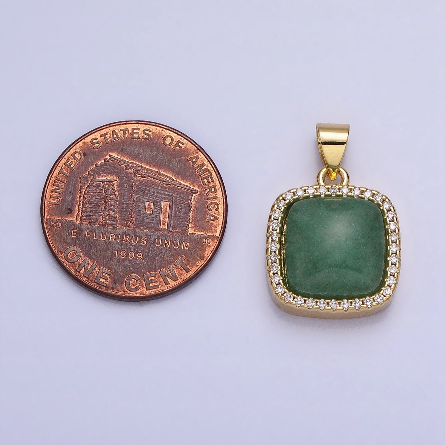 24K Gold Filled Rose Quartz, Aventurine, Labradorite, Tiger Eye, Amethyst Square Pendant Geometric Jewelry Charm with Micro Pave CZ | AA262