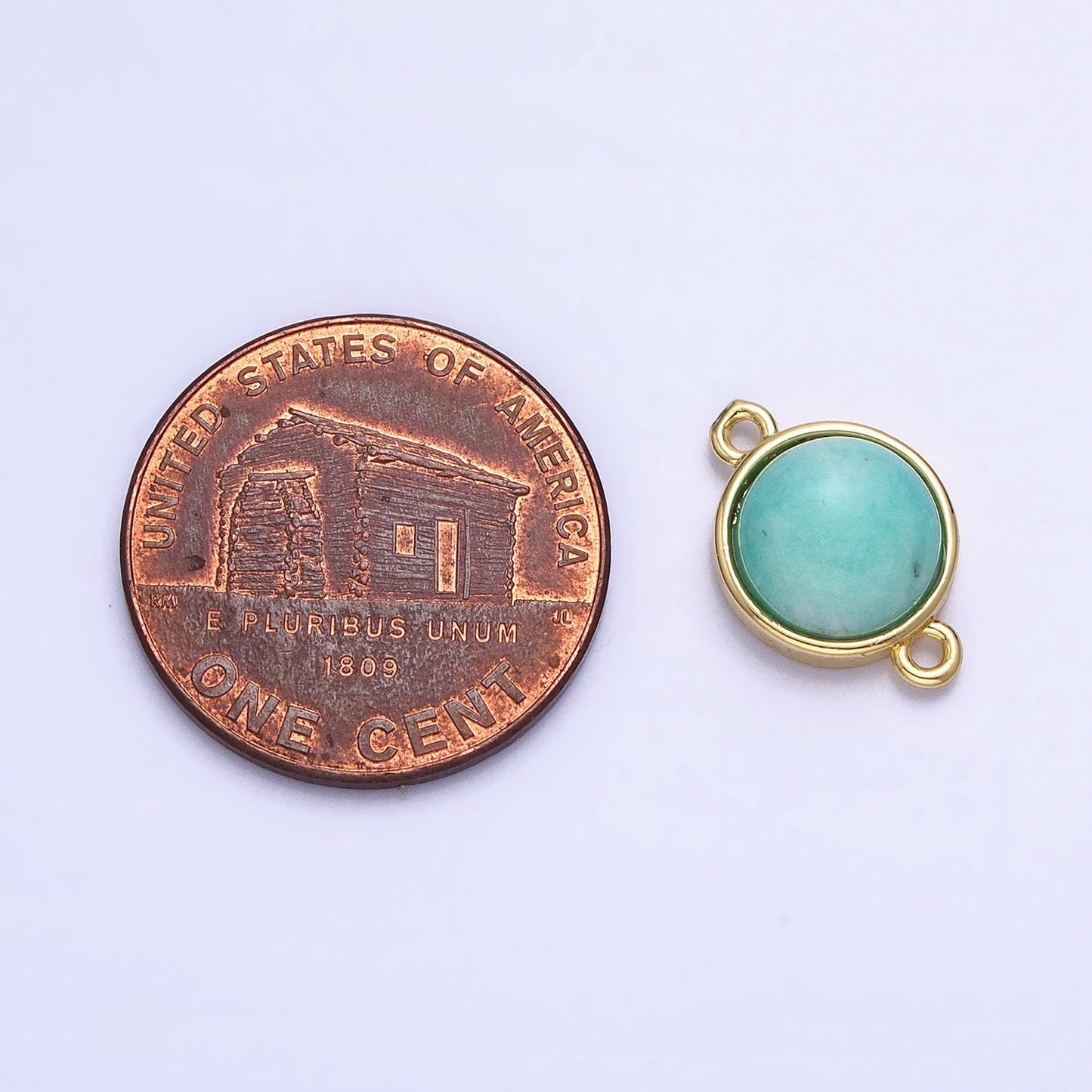 Gemstone Round Bezel Cut Connector Amazonite 24k Gold Filled Link Connector Nature Stone Cabochon for Bracelet Necklace Y-791