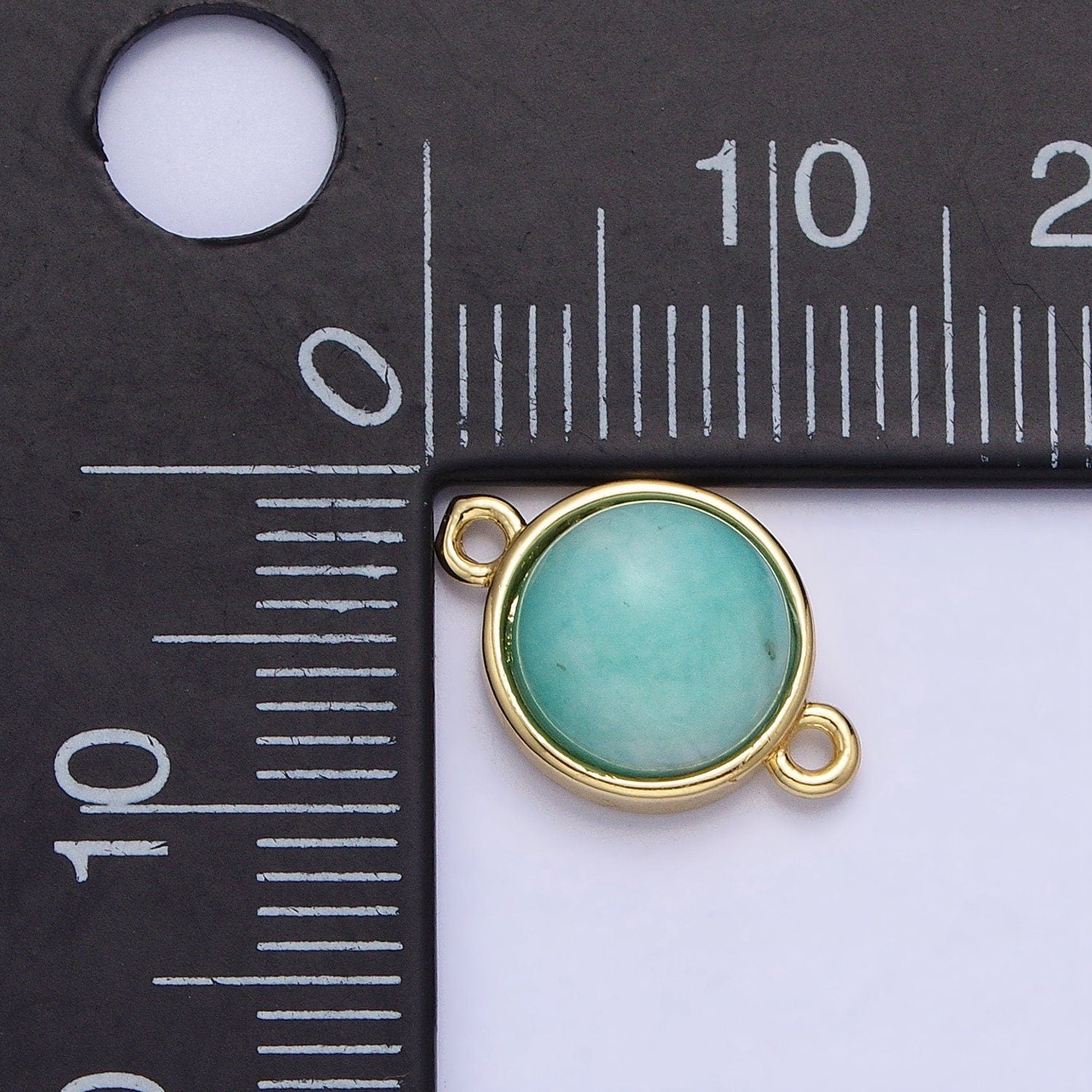 Gemstone Round Bezel Cut Connector Amazonite 24k Gold Filled Link Connector Nature Stone Cabochon for Bracelet Necklace Y-791