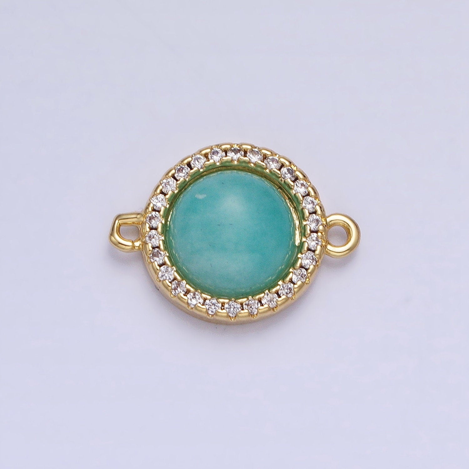 24K Gold Filled Blue Amazonite Natural Gemstone Micro Paved CZ Round Connector | Y-794