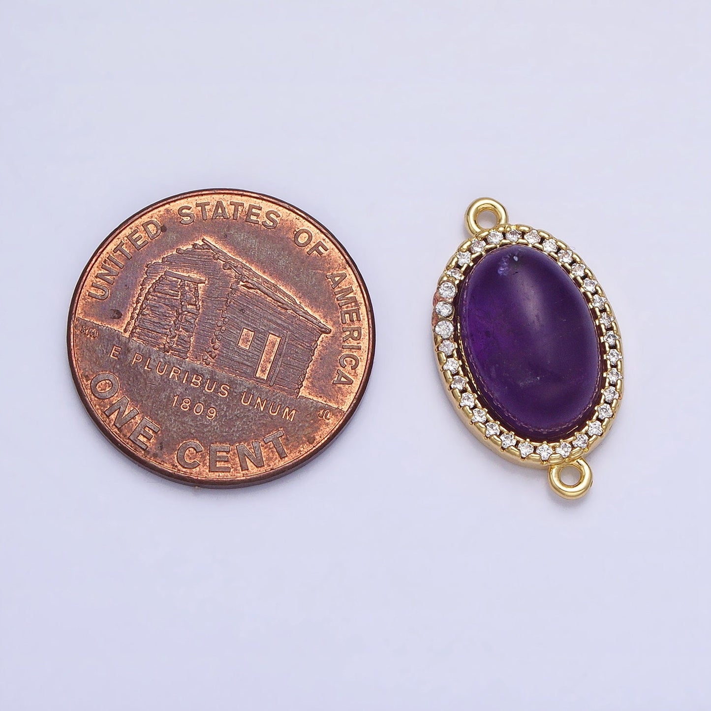 Gemstone Oval Connector Amethyst 24k Gold Filled Charm Connector Nature Stone Cabochon Link Connector for Bracelet Necklace Y-795